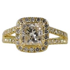 2.73ctw Princess Cut Diamond 18k Gold Split Shank Halo Engagement Ring GSI Cert.