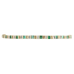 2.73cw 14K Natural Emerald-Baguette Cut & Diamond Unisex Solid Gold Bracelet