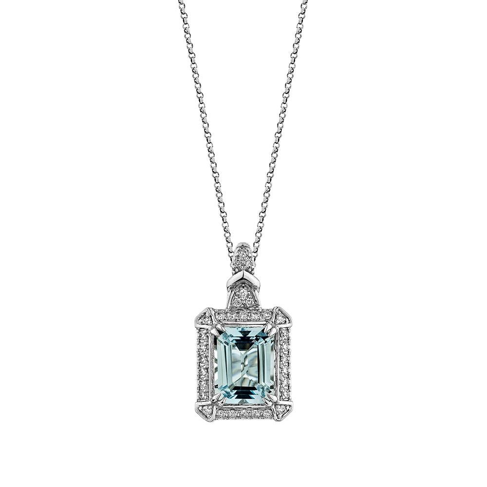 Contemporary Sunita Nahata Aquamarine 2.74ct. Pendant in 18Karat White Gold with Diamond For Sale