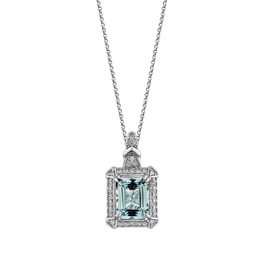 Contemporary 2.74 Carat Aquamarine Pendant in 18Karat White Gold with White Diamond For Sale