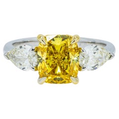 2.74 Carat Cushion Statement Fancy Yellow  Colour-Collector’s  Diamond Ring