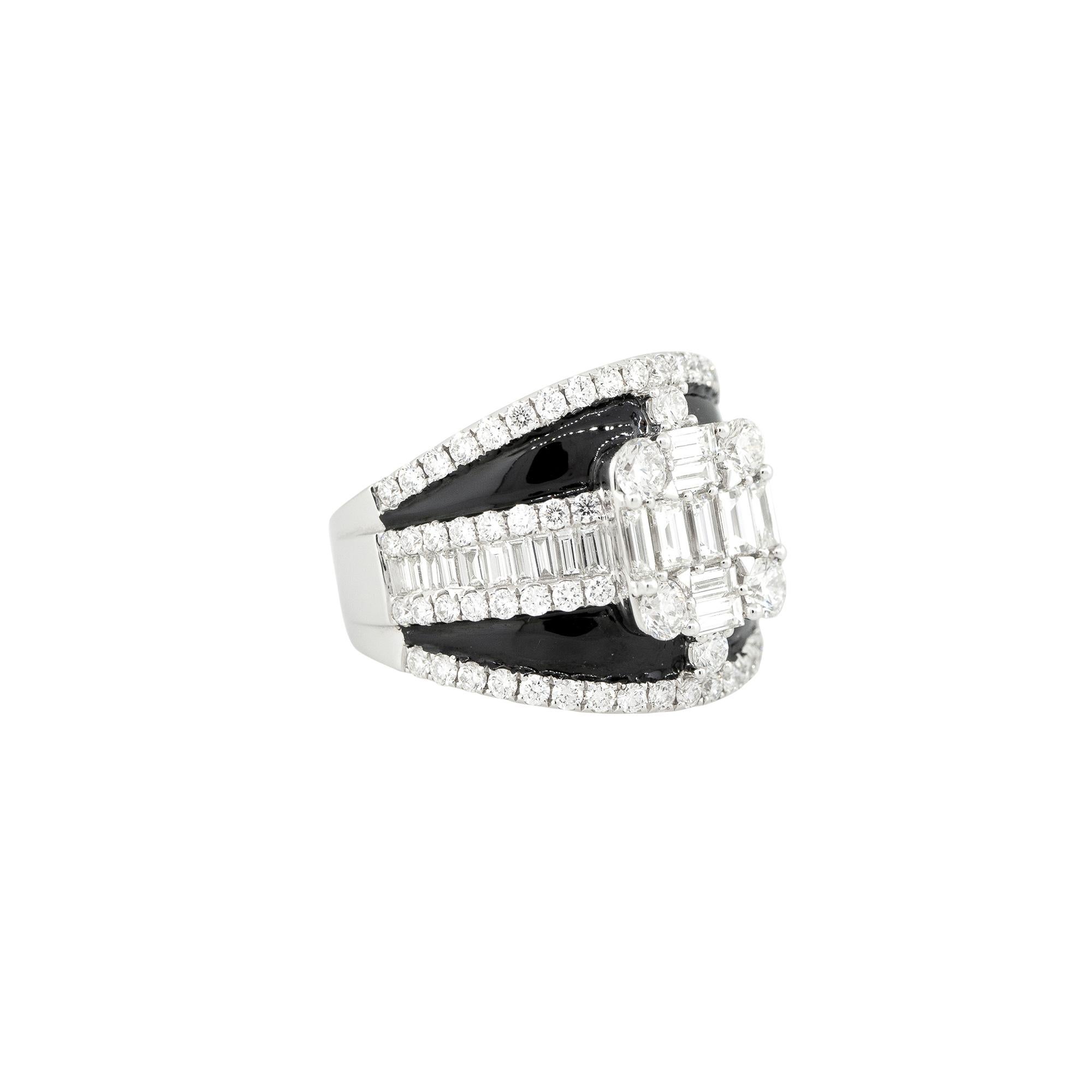 Modern 2.74 Carat Diamond and Black Enamel Mosaic Band 18 Karat in Stock For Sale