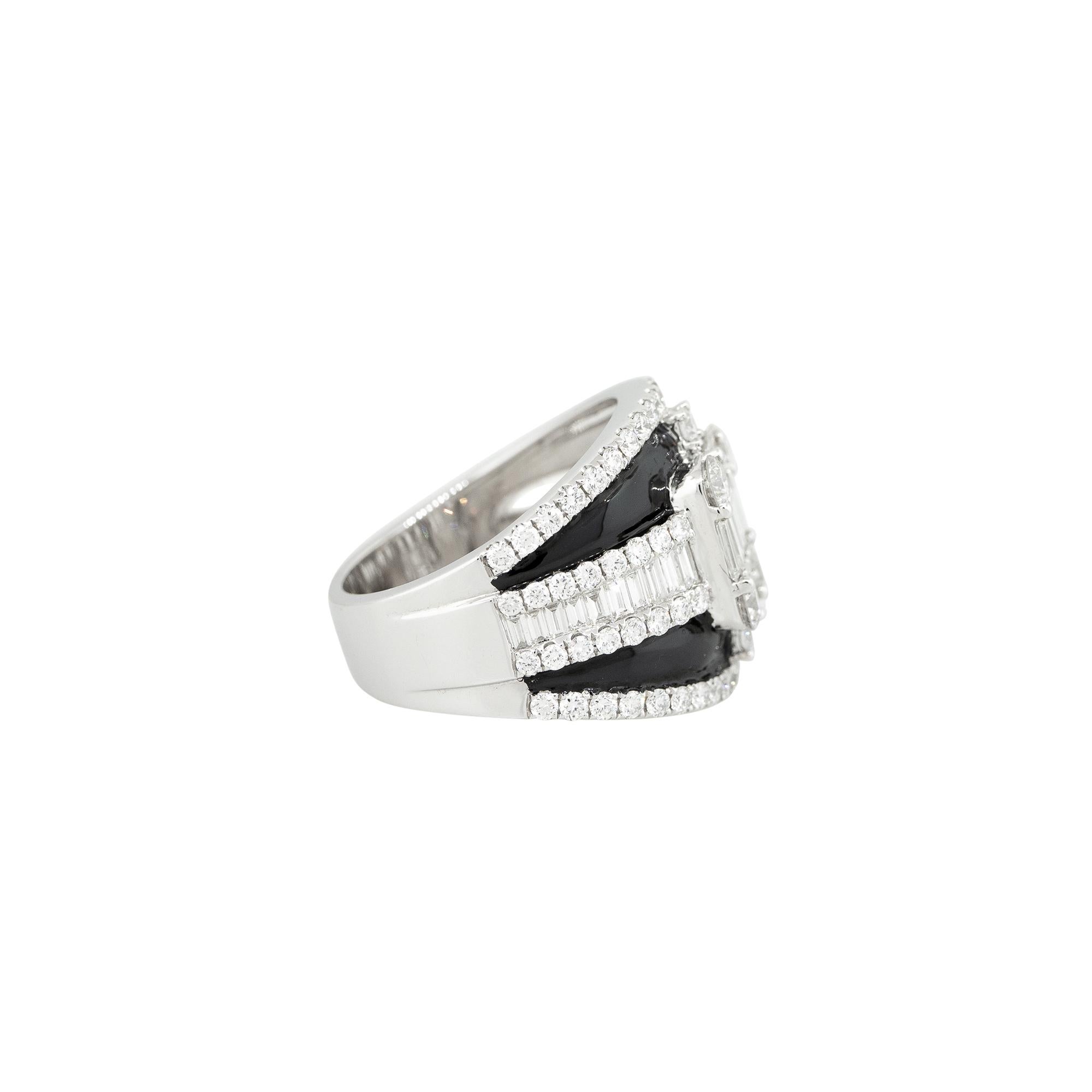 Round Cut 2.74 Carat Diamond and Black Enamel Mosaic Band 18 Karat in Stock For Sale