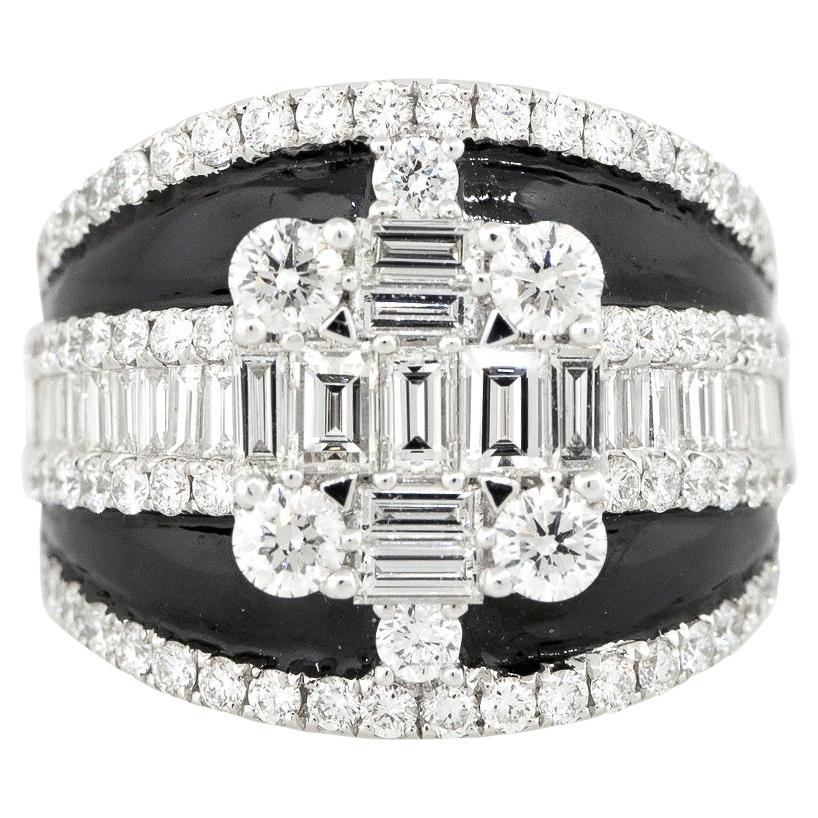 2.74 Carat Diamond and Black Enamel Mosaic Band 18 Karat in Stock For Sale