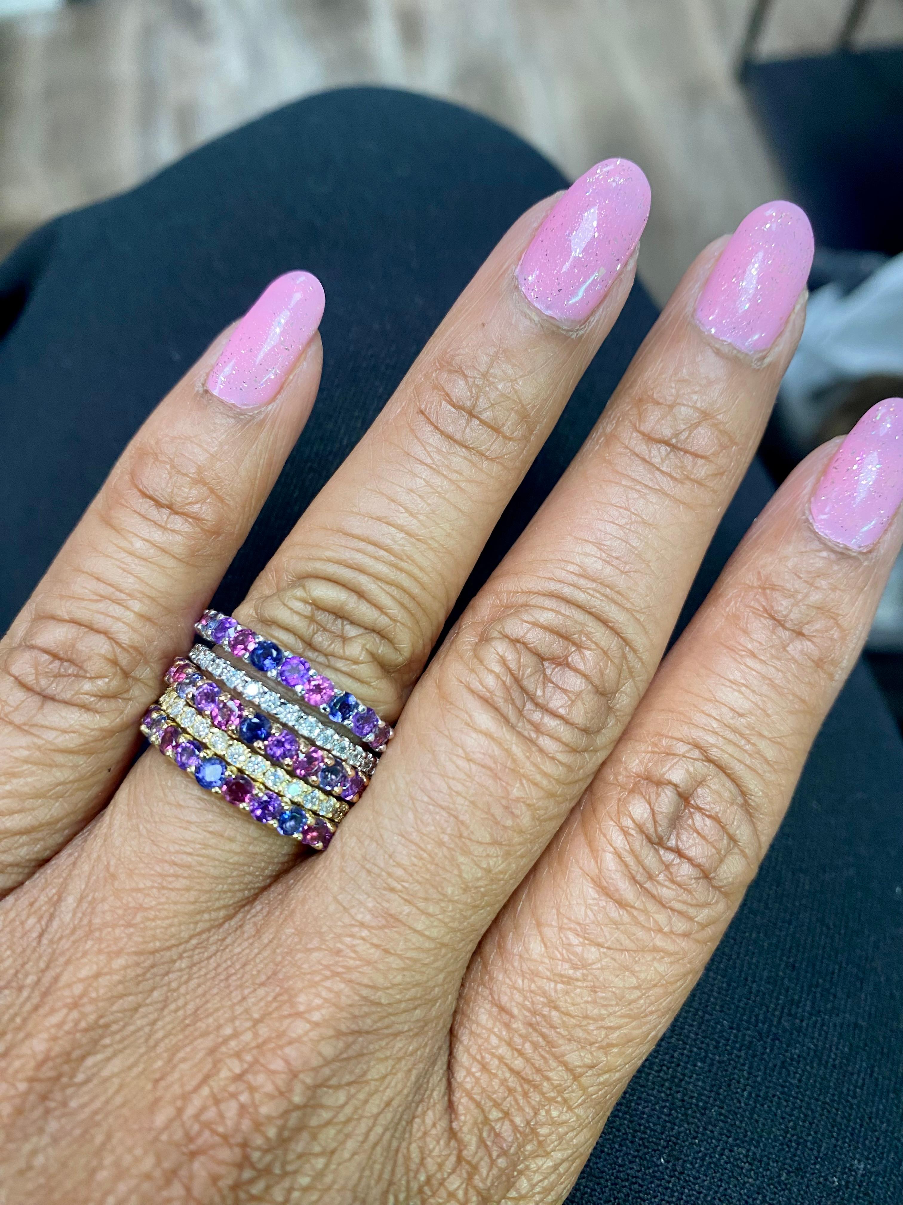 2.74 Carat Gemstone and Diamond Gold Stackable Bands For Sale 4