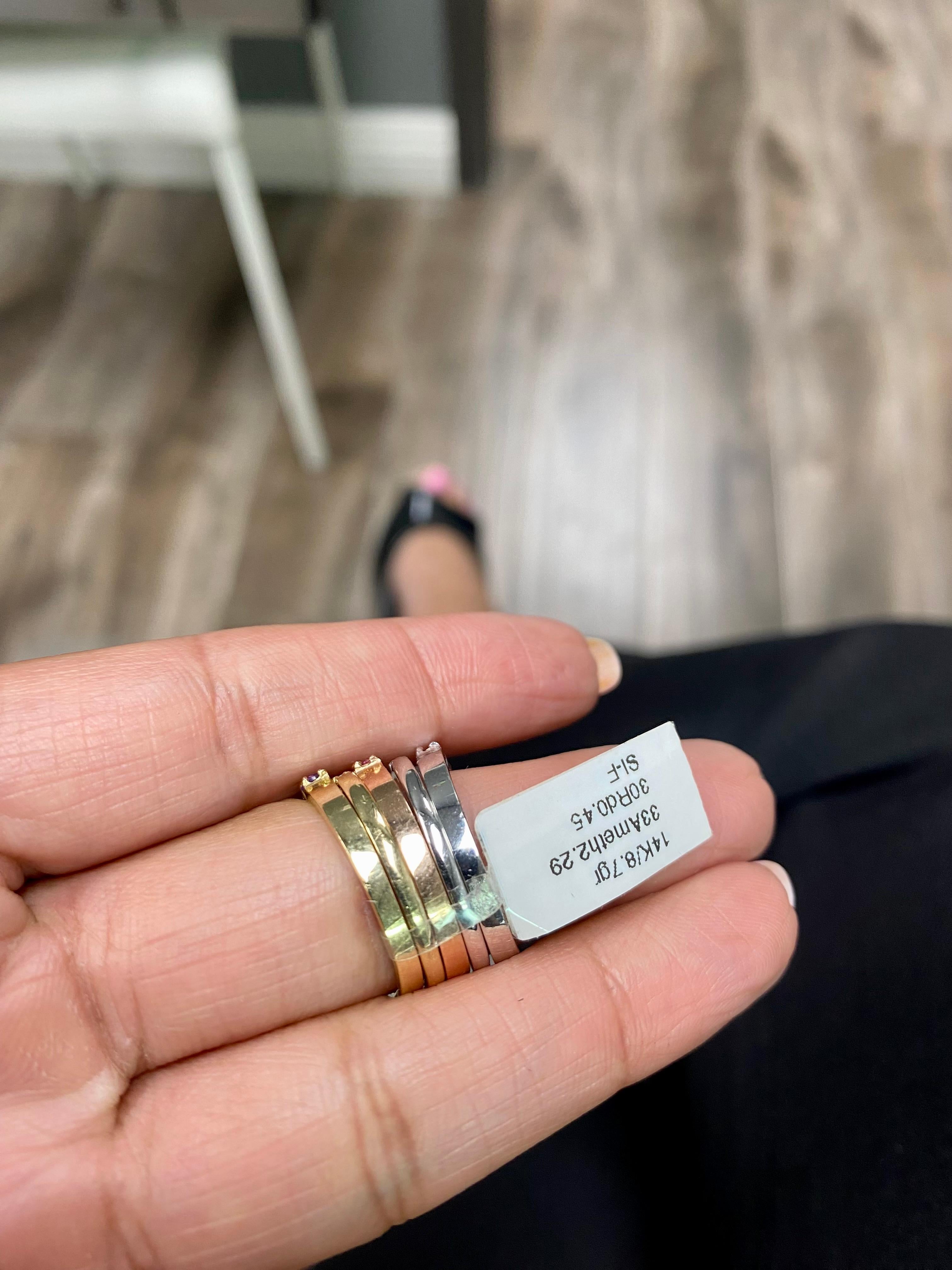 2.74 Carat Gemstone and Diamond Gold Stackable Bands For Sale 5