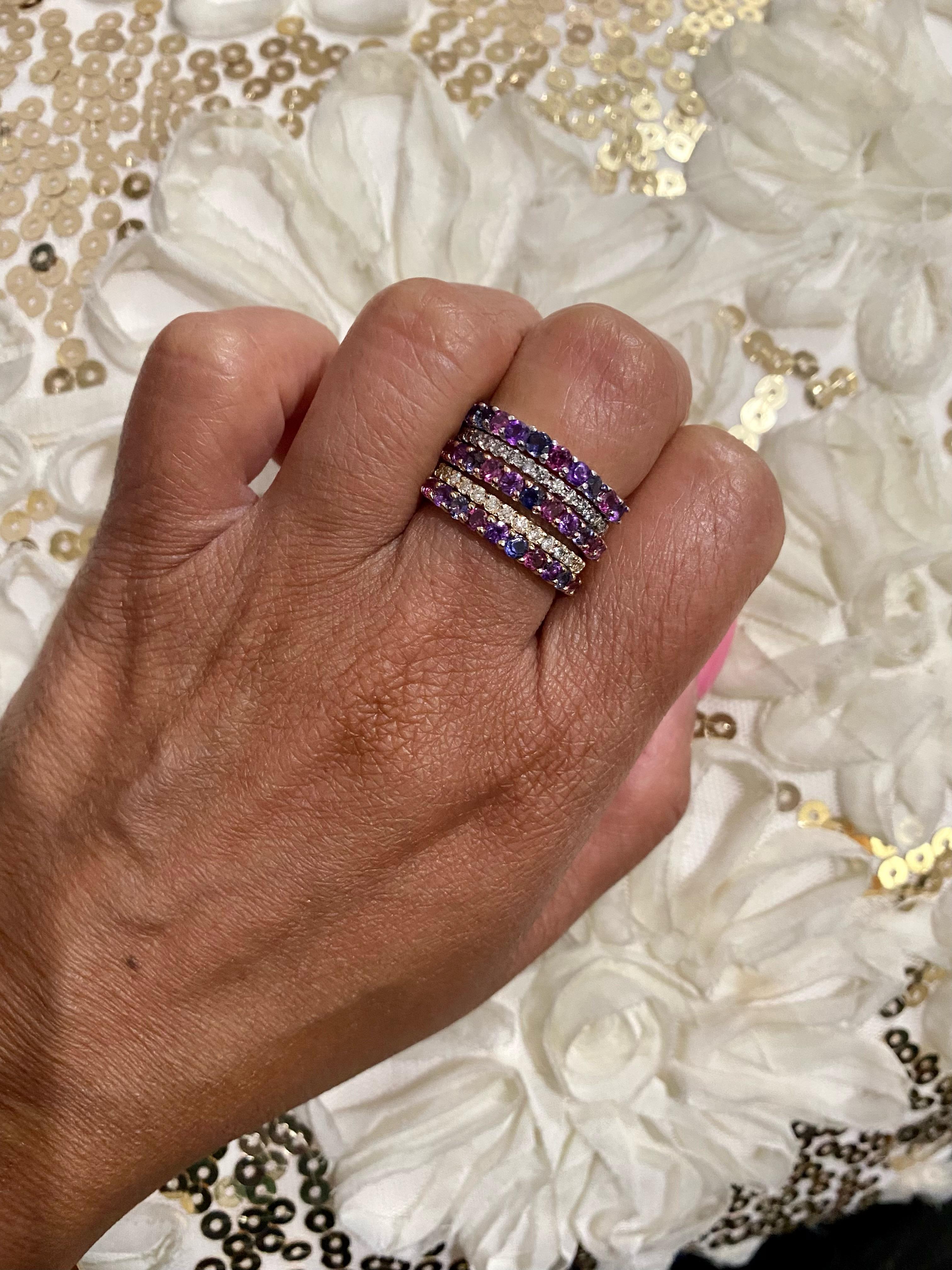 Women's 2.74 Carat Gemstone and Diamond Gold Stackable Bands For Sale