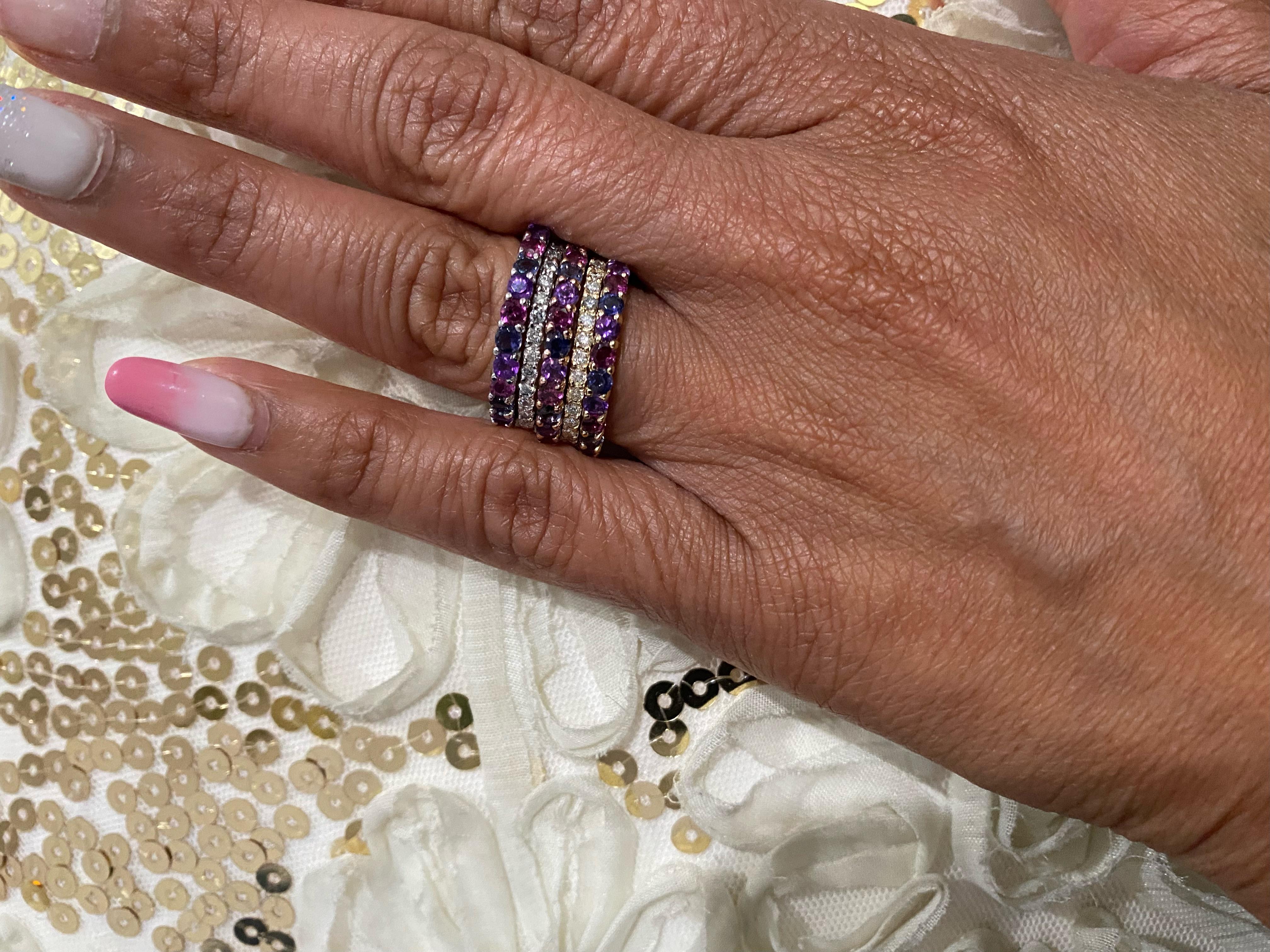 2.74 Carat Gemstone and Diamond Gold Stackable Bands For Sale 1