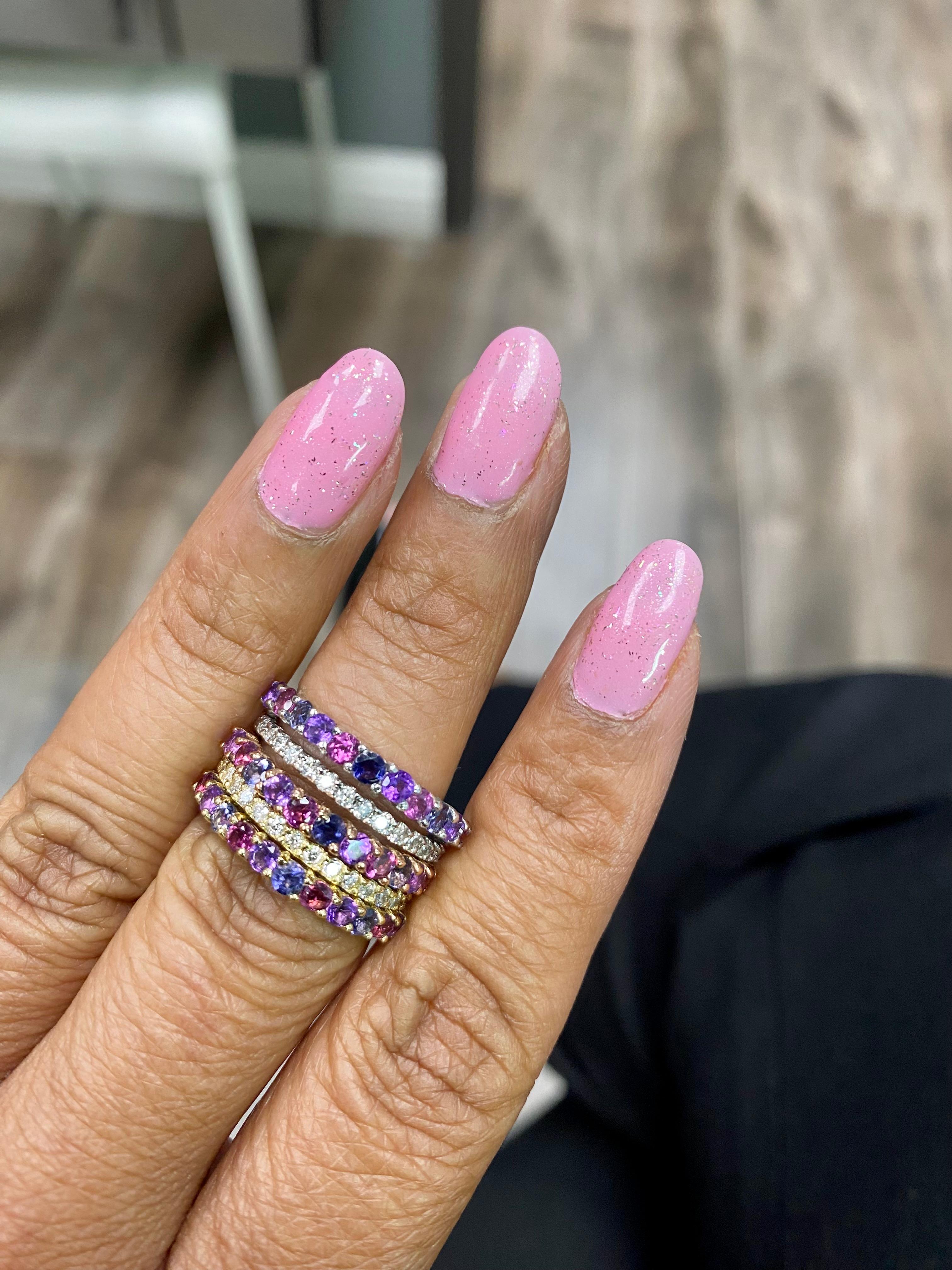 2.74 Carat Gemstone and Diamond Gold Stackable Bands For Sale 2