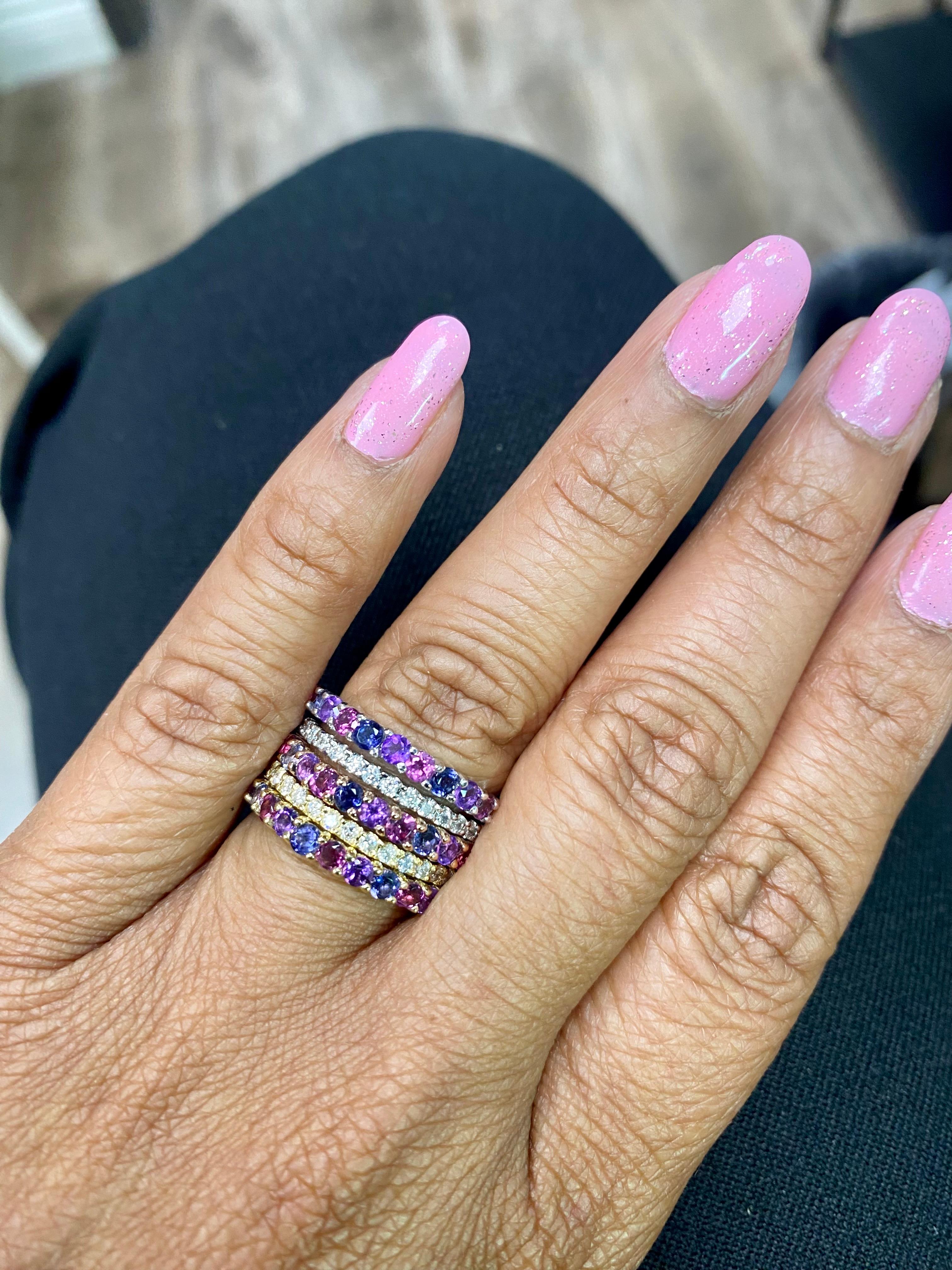 2.74 Carat Gemstone and Diamond Gold Stackable Bands For Sale 3