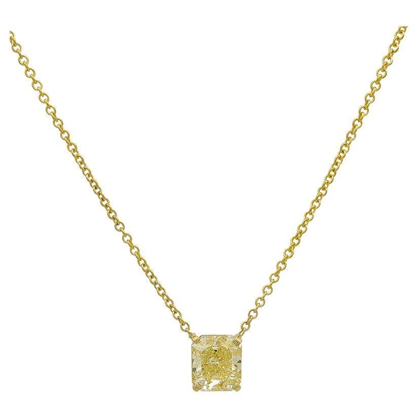 2.74 Carat Natural Fancy Yellow Diamond Solitaire Necklace For Sale