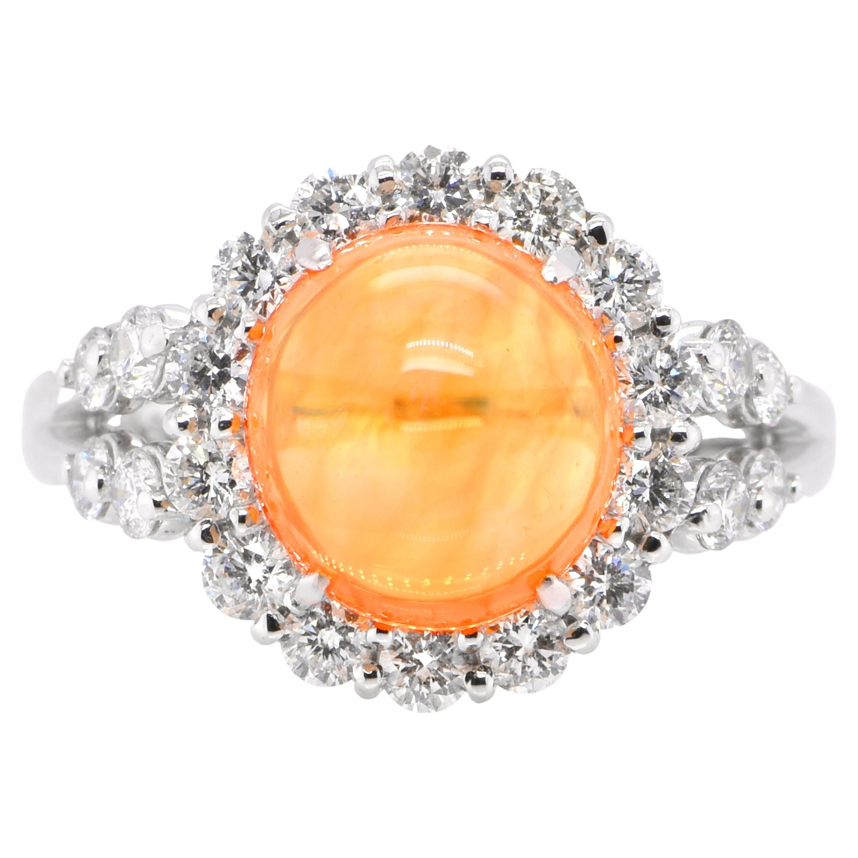 2.74 Carat Natural Mexican Fire Opal and Diamond Halo Ring Set in Platinum