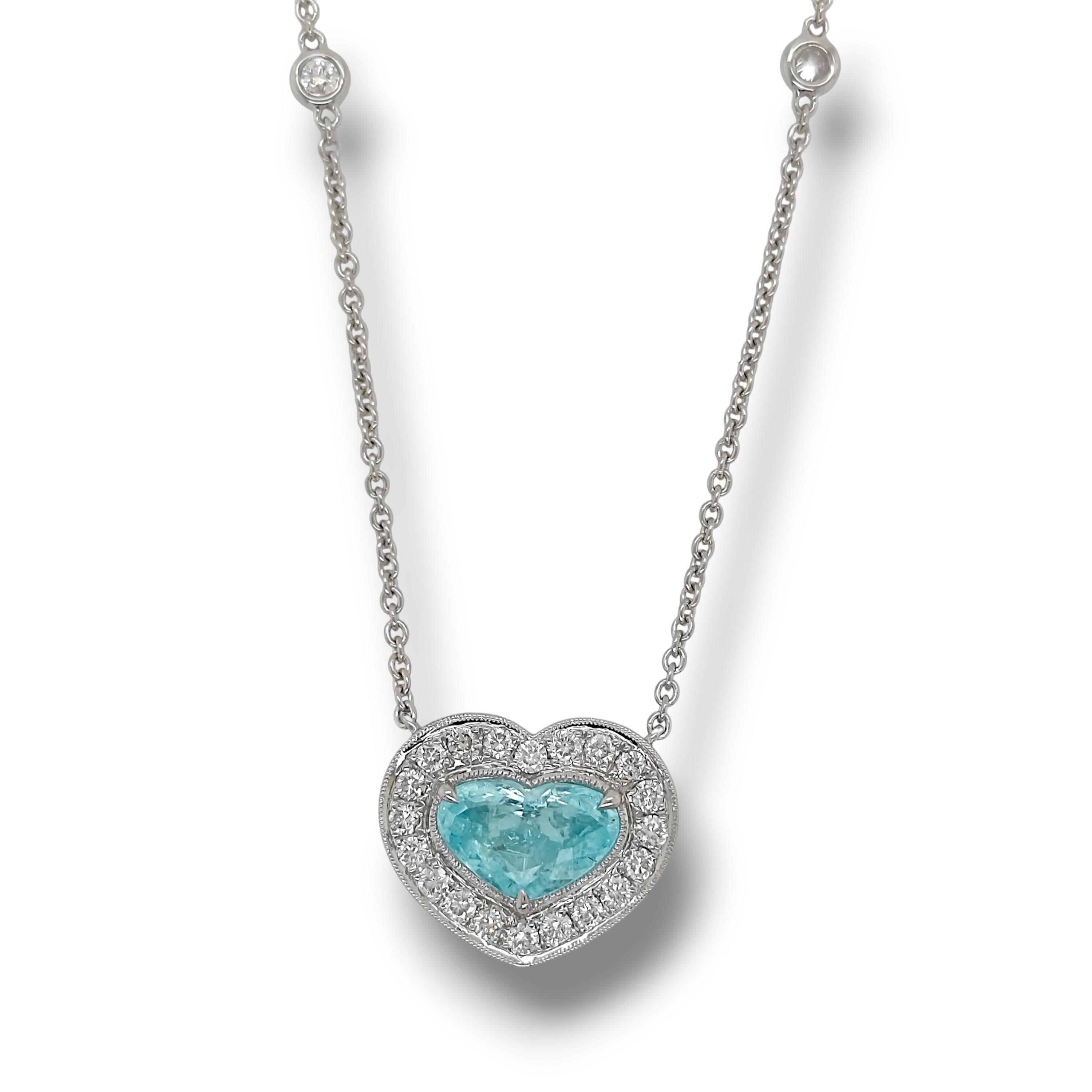 Mixed Cut 2.74 Carat Paraiba Round Diamond White Gold Necklace For Sale