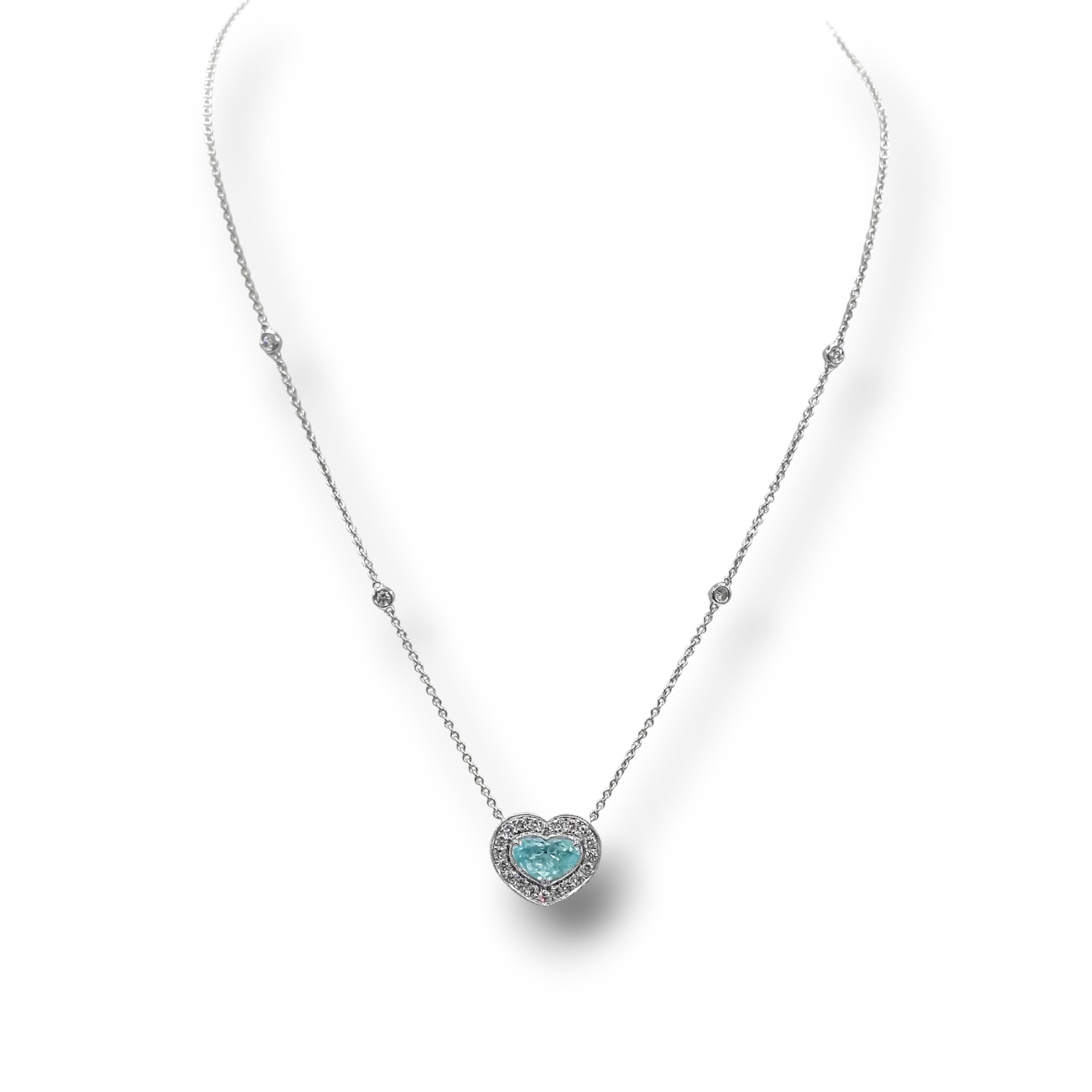 2.74 Carat Paraiba Round Diamond White Gold Necklace In New Condition For Sale In New York, NY