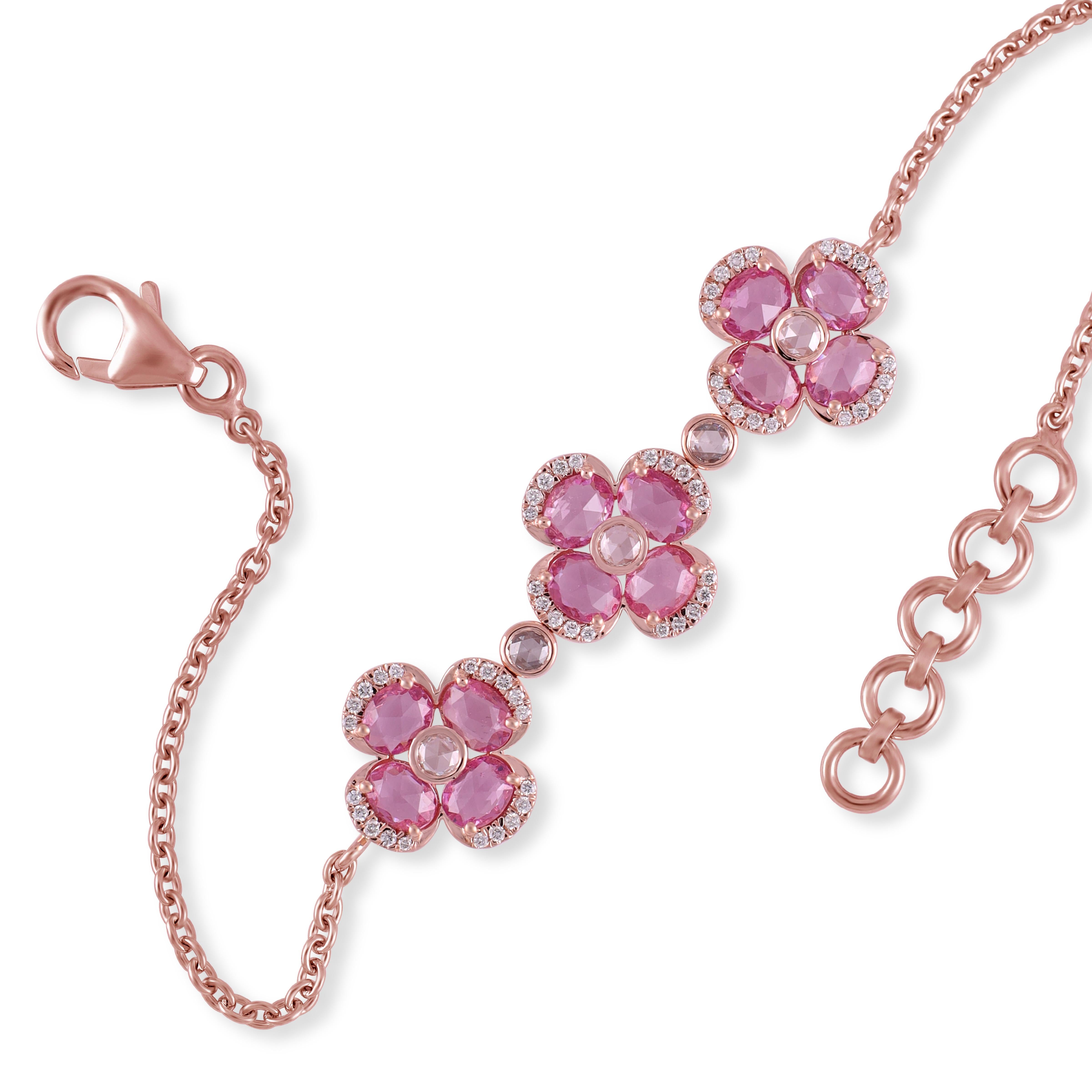 Armband aus 18 Karat Roségold mit 2,74 Karat rosa Saphiren und Diamanten (Zeitgenössisch) im Angebot