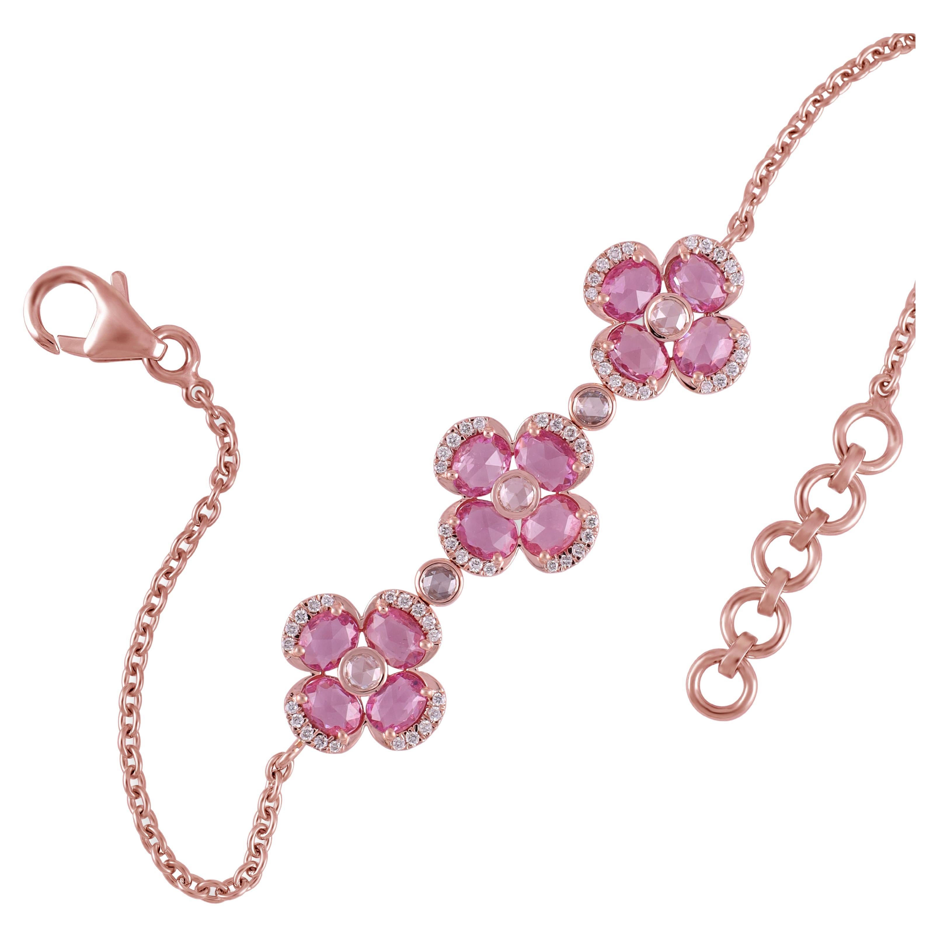 Armband aus 18 Karat Roségold mit 2,74 Karat rosa Saphiren und Diamanten im Angebot