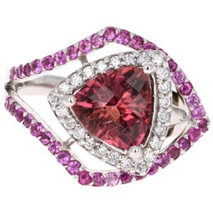 2.74 Carat Pink Sapphire Tourmaline Diamond White Gold Cocktail Ring