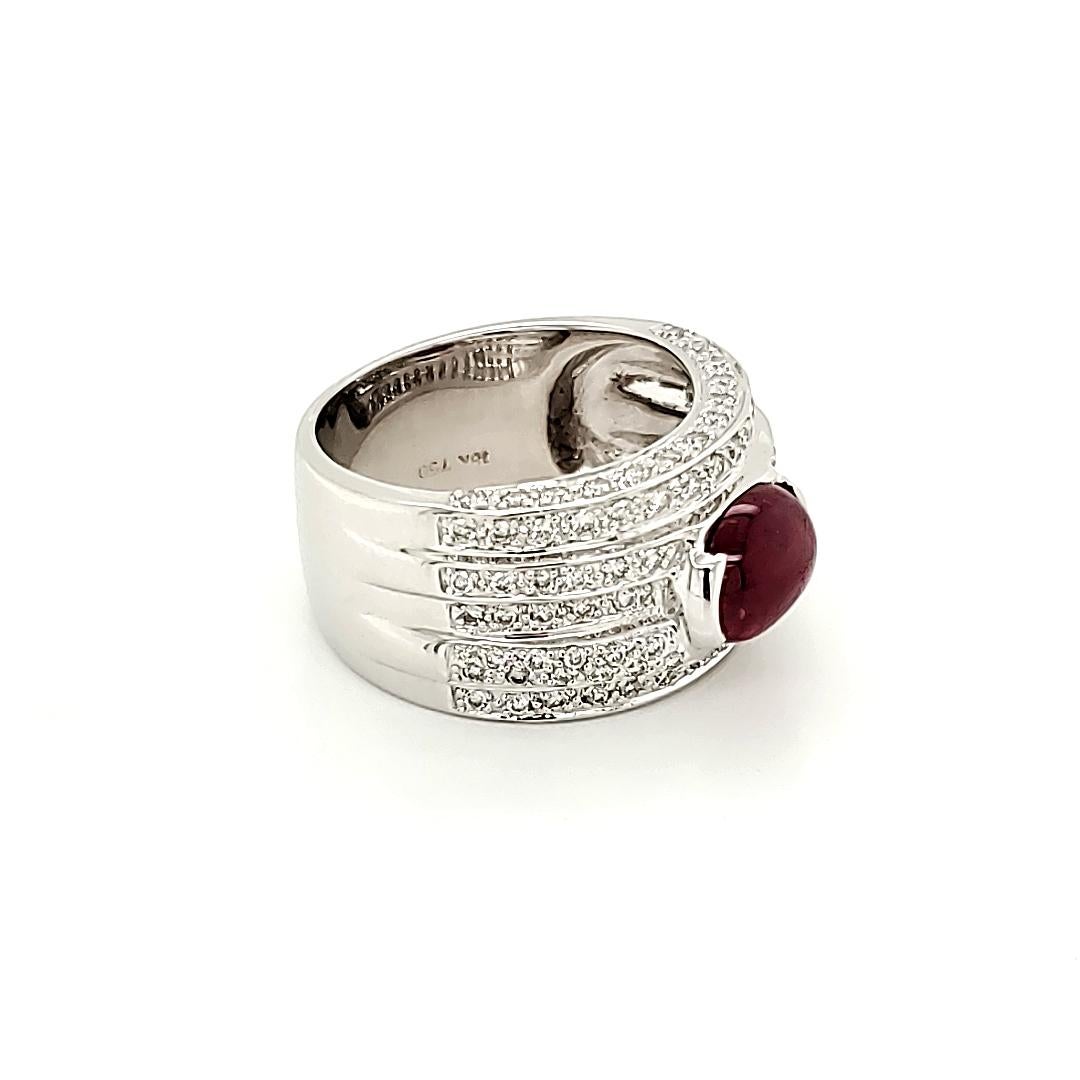 Art Deco 2.74 Carat Ruby Cabochon and Diamond White Gold Engagement Ring For Sale