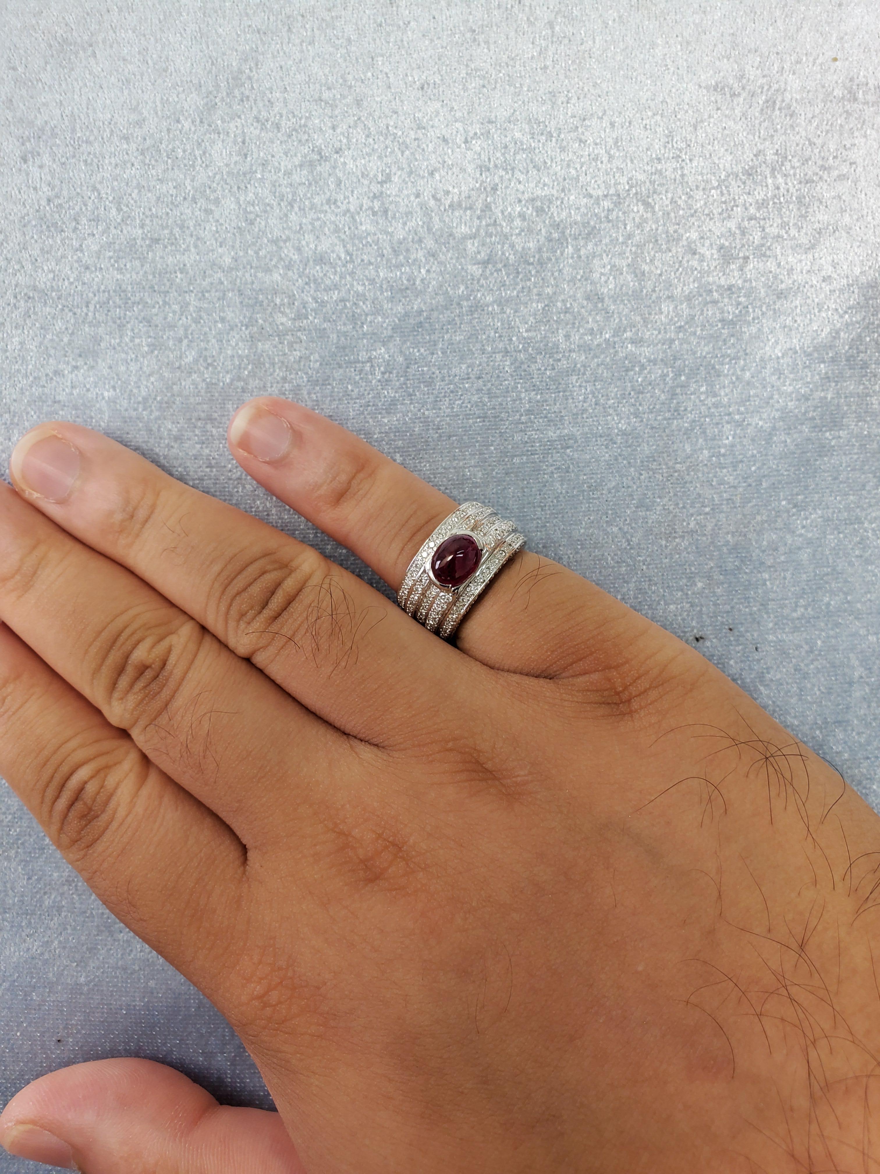 2.74 Carat Ruby Cabochon and Diamond White Gold Engagement Ring For Sale 1