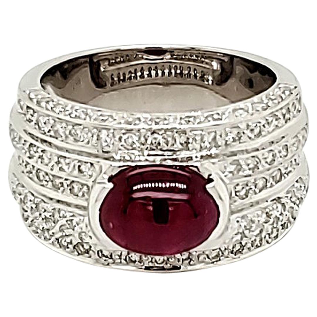 2.74 Carat Ruby Cabochon and Diamond White Gold Engagement Ring For Sale