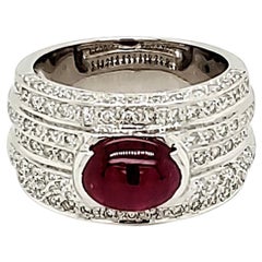 2.74 Carat Ruby Cabochon and Diamond White Gold Engagement Ring