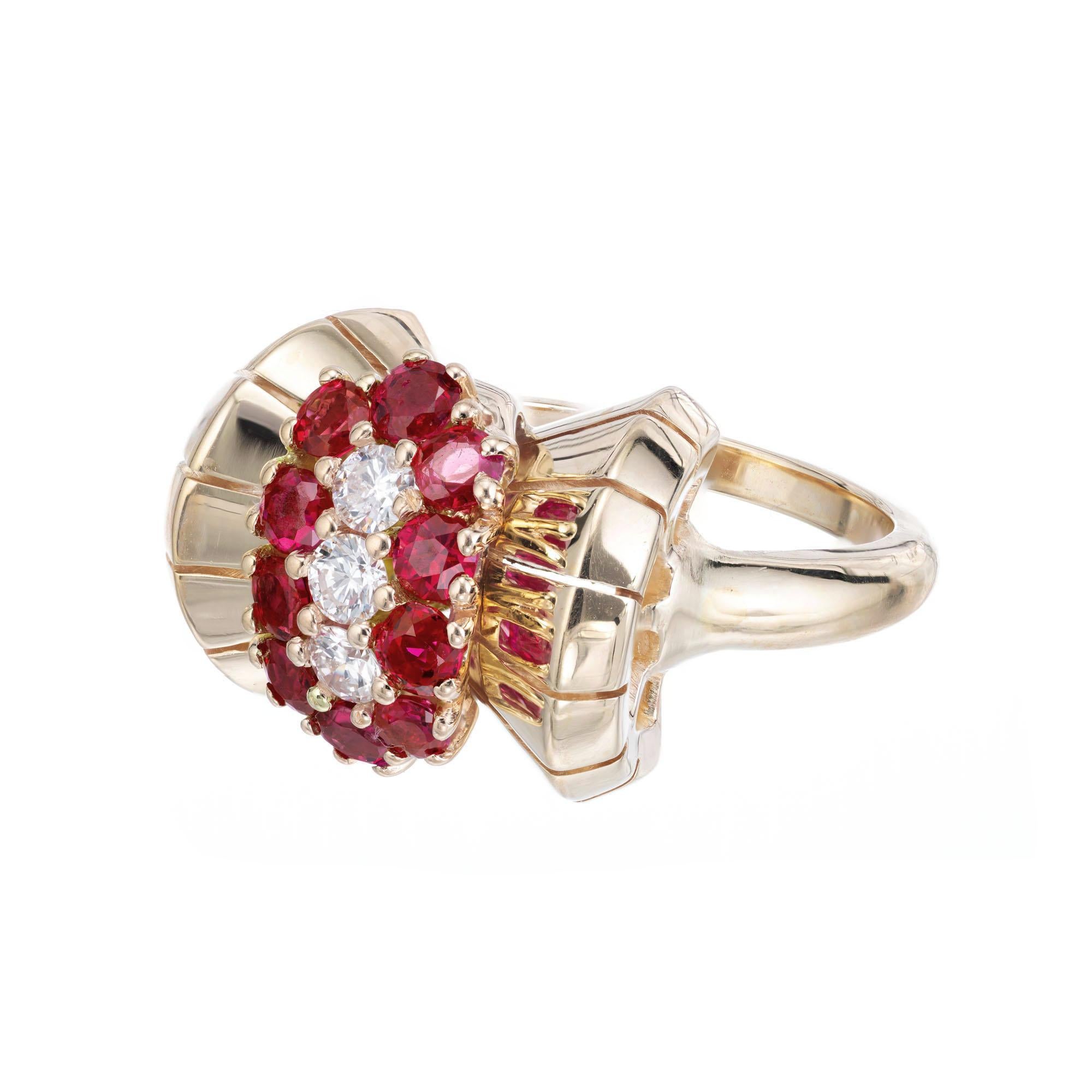 2.74 Carat Ruby Diamond Yellow Gold Cocktail Ring In Good Condition For Sale In Stamford, CT