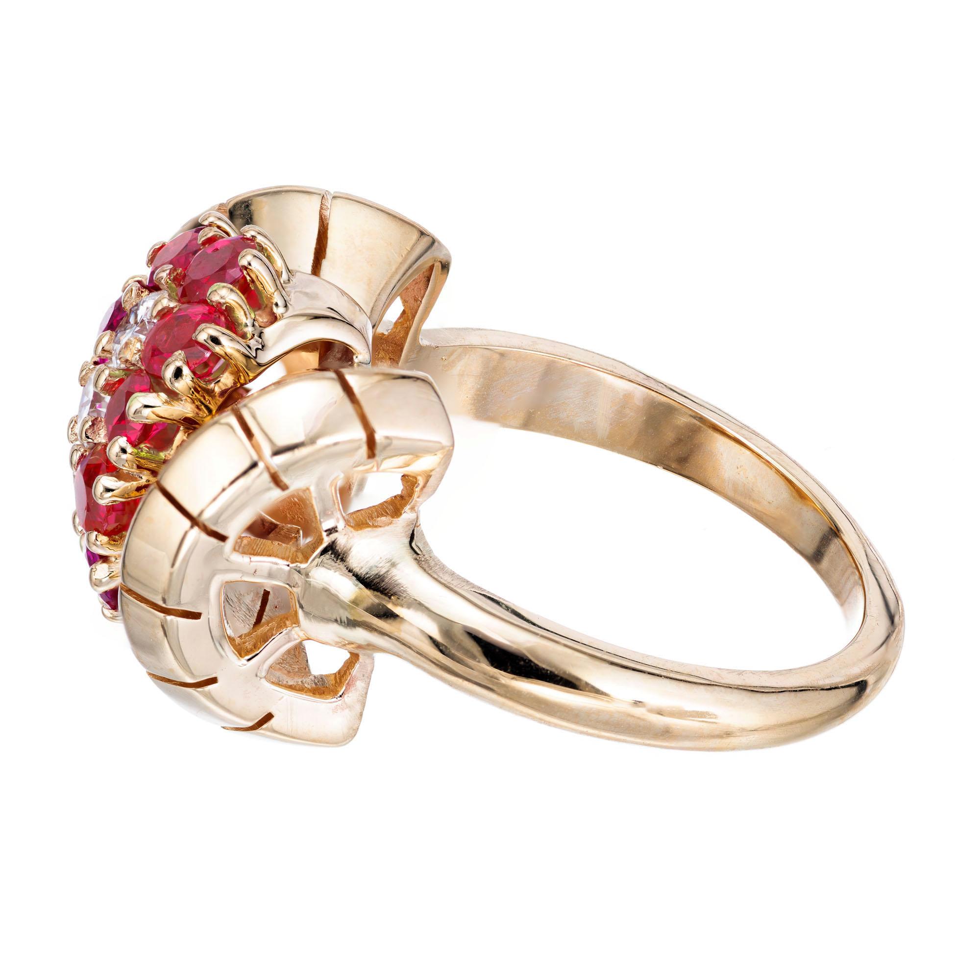Women's 2.74 Carat Ruby Diamond Yellow Gold Cocktail Ring For Sale