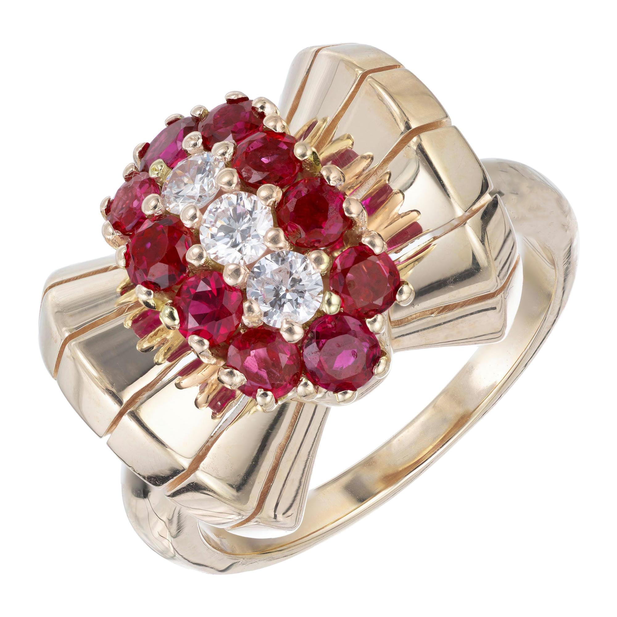 2.74 Carat Ruby Diamond Yellow Gold Cocktail Ring For Sale