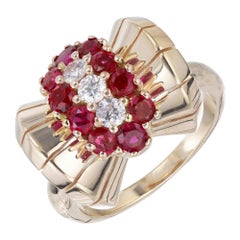 Antique 2.74 Carat Ruby Diamond Yellow Gold Cocktail Ring