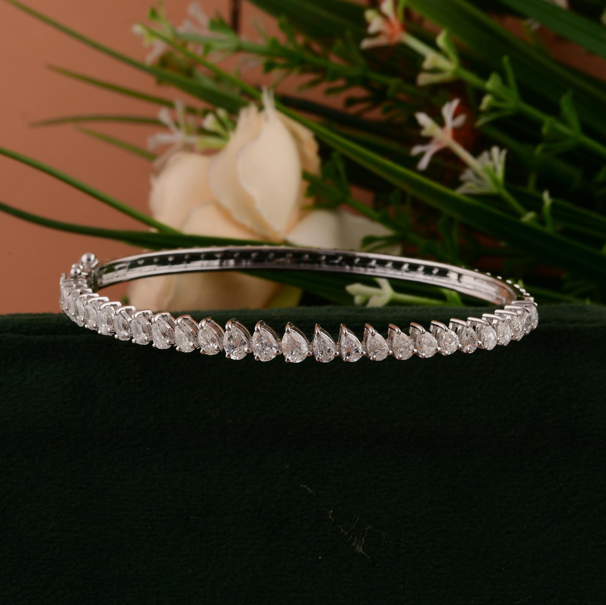 Baguette Cut 2.74 Carat SI/H Pear Shape Diamond Bangle Bracelet 18 Karat White Gold Jewelry For Sale