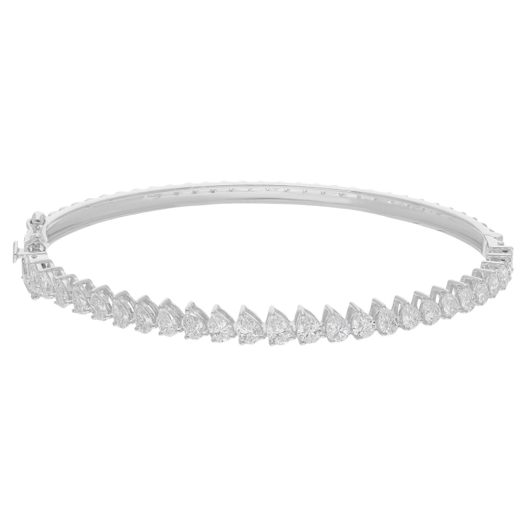 2.74 Carat SI/H Pear Cut Diamond Bangle 18K White Gold Tennis Wedding Bracelet