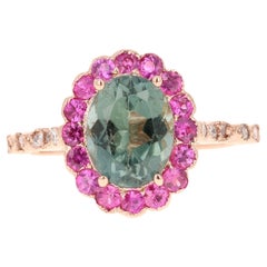 2.74 Carat Tourmaline Sapphire Diamond Rose Gold Cocktail Ring