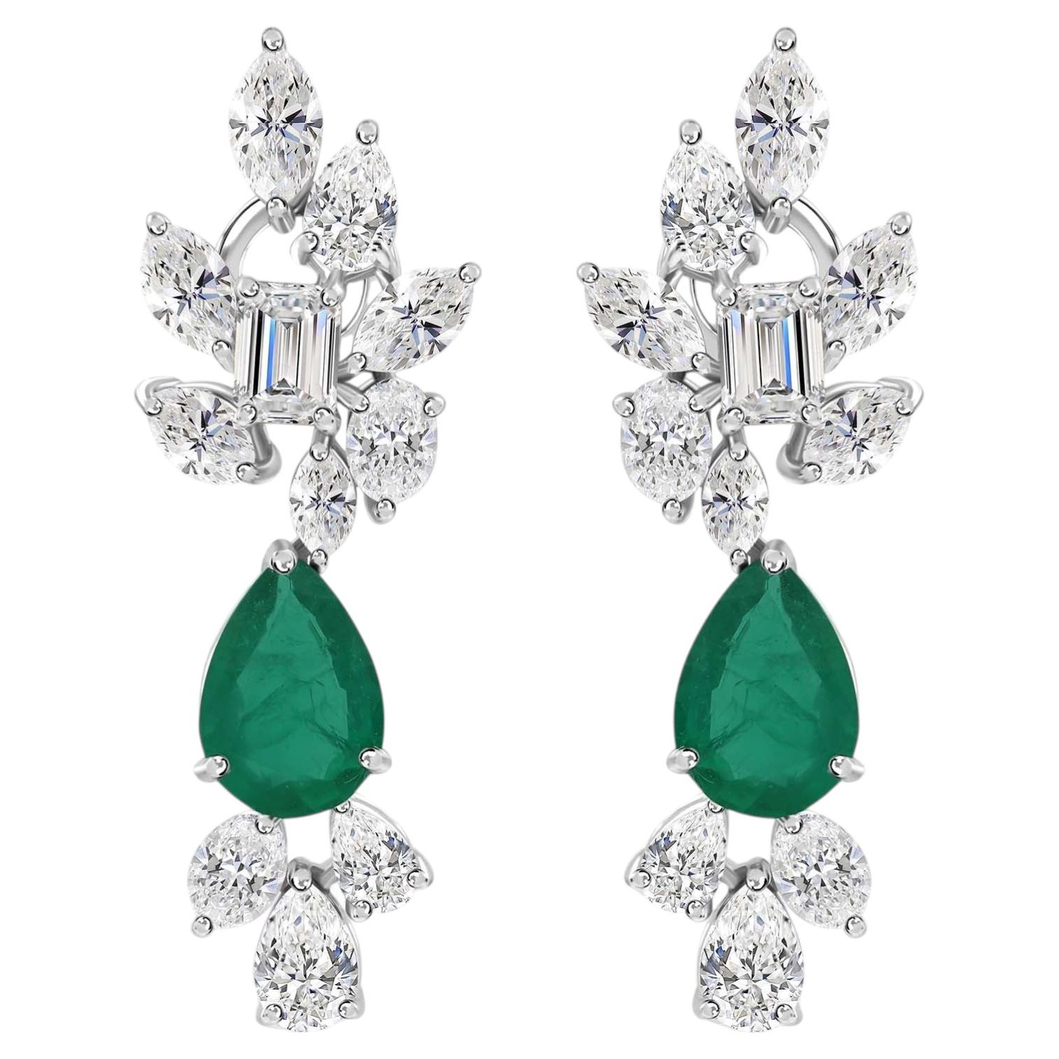 2.74 Carat Zambian Emerald 5.50 Carat SI/H Diamond Earrings 18 Karat White Gold