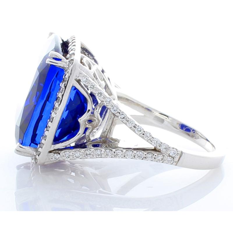 Contemporary 27.40 Carat Cushion Tanzanite and Diamond Cocktail Ring in White Gold