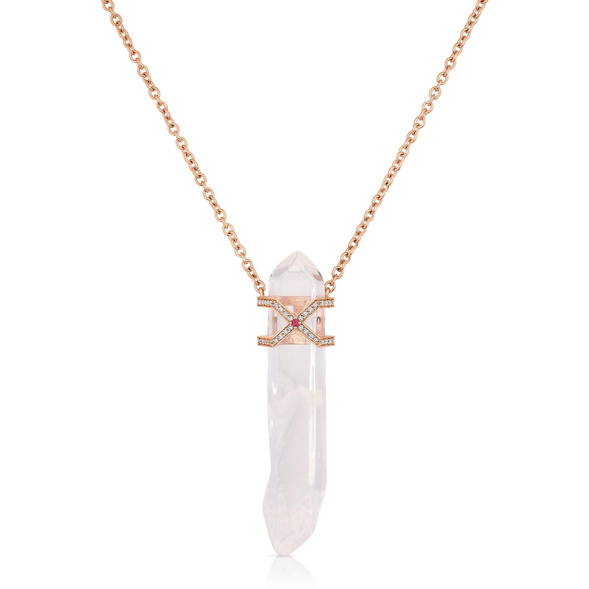 Uncut 27.41 Carat Quartz Crystal Necklace For Sale