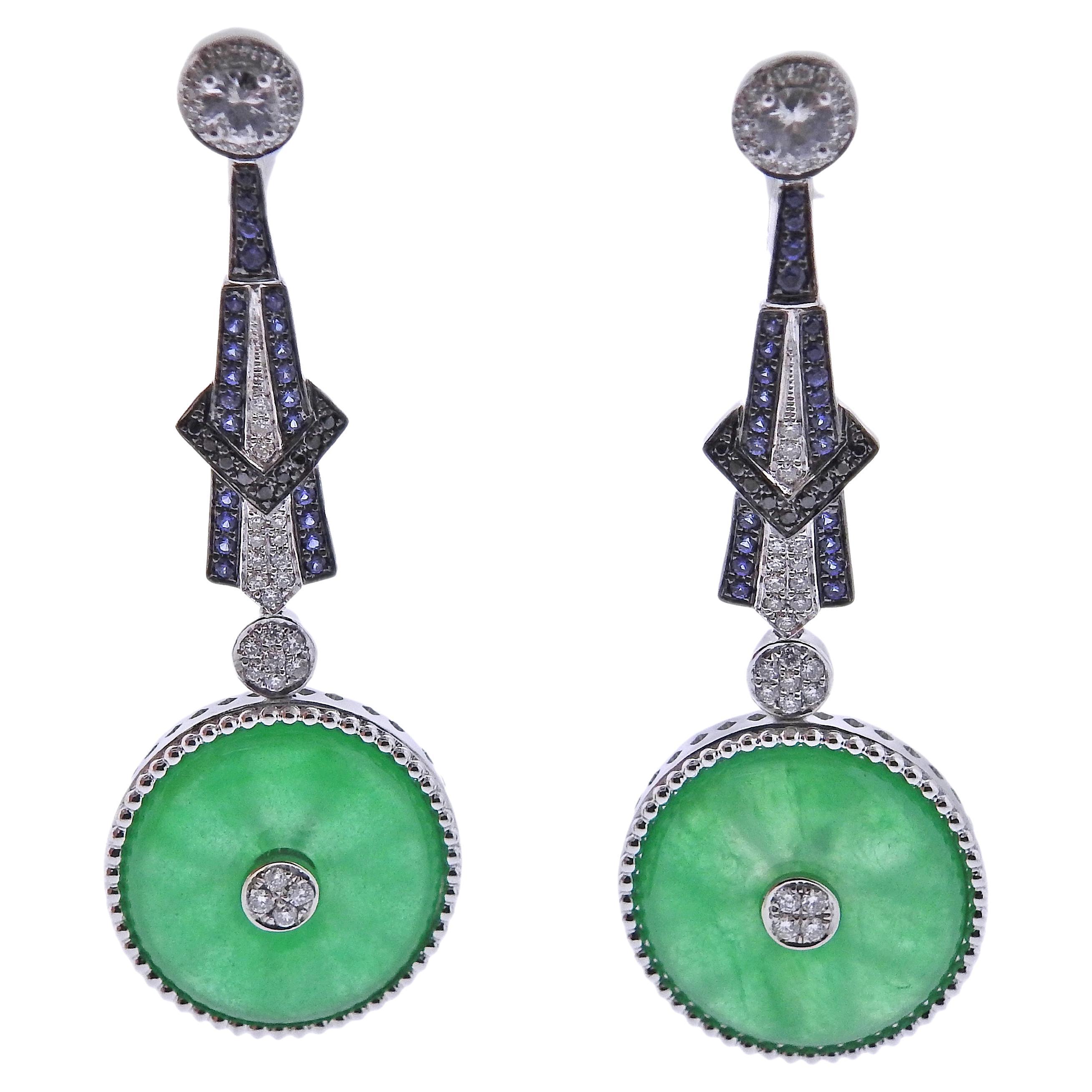 Jade Sapphire Diamond Gold Drop Earrings at 1stDibs