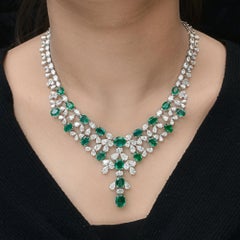 27.44Ct Zambian Emerald 30.41Ct Diamond Wedding Drop Necklace 18k White Gold
