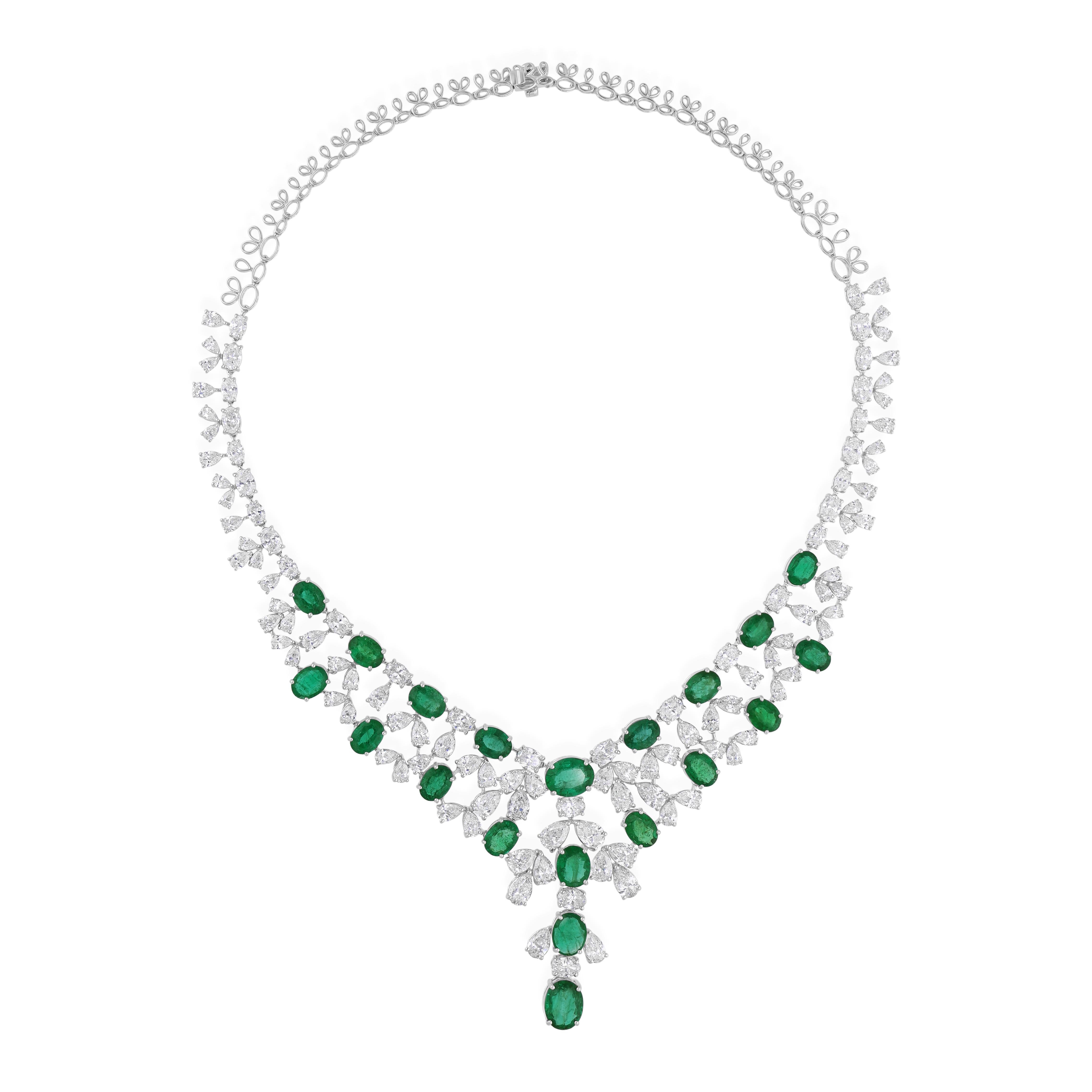 27.44ct Emerald 30.41ct Diamond Choker Necklace 18k White Gold Bridal Jewelry For Sale 1