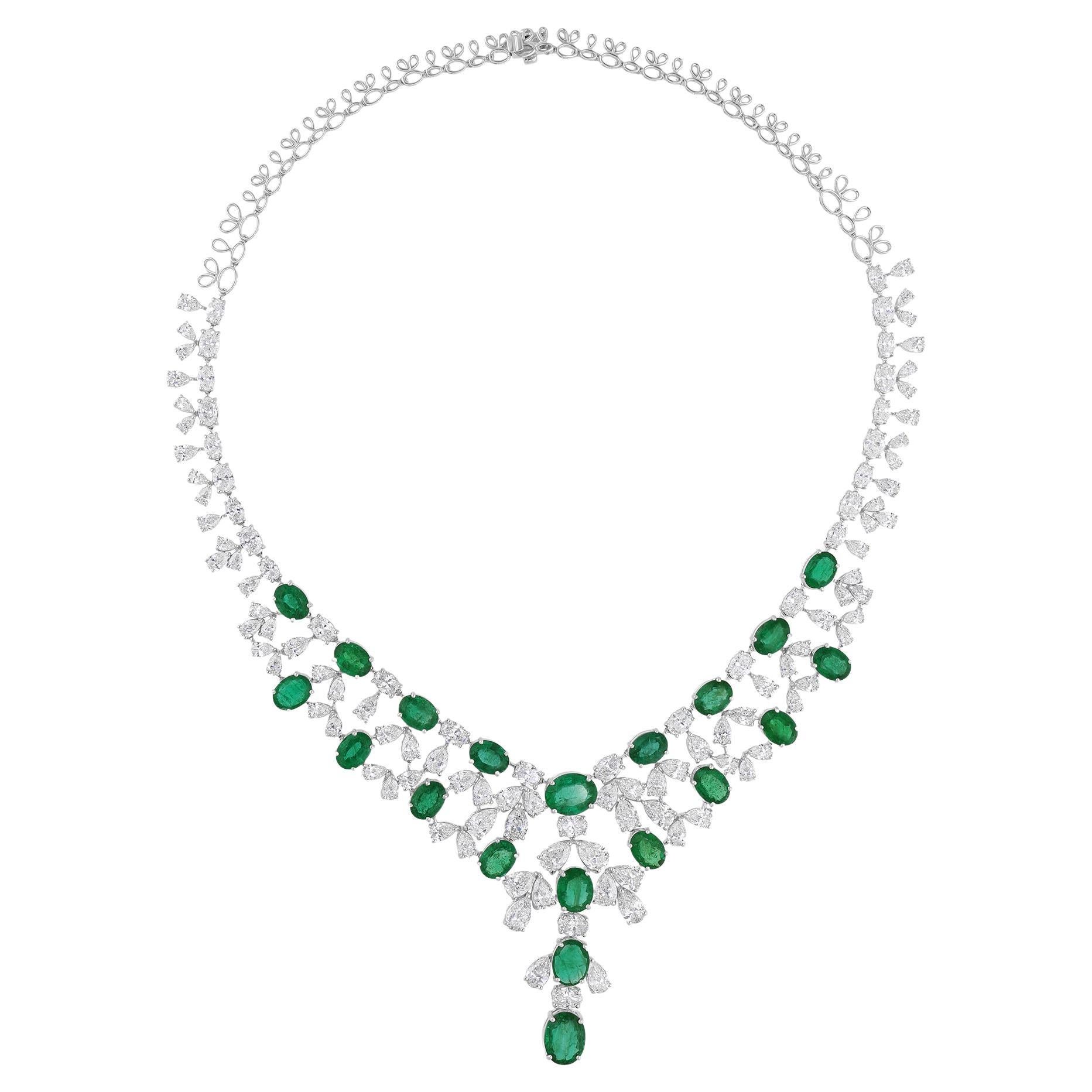 27.44ct Emerald 30.41ct Diamond Choker Necklace 18k White Gold Bridal Jewelry
