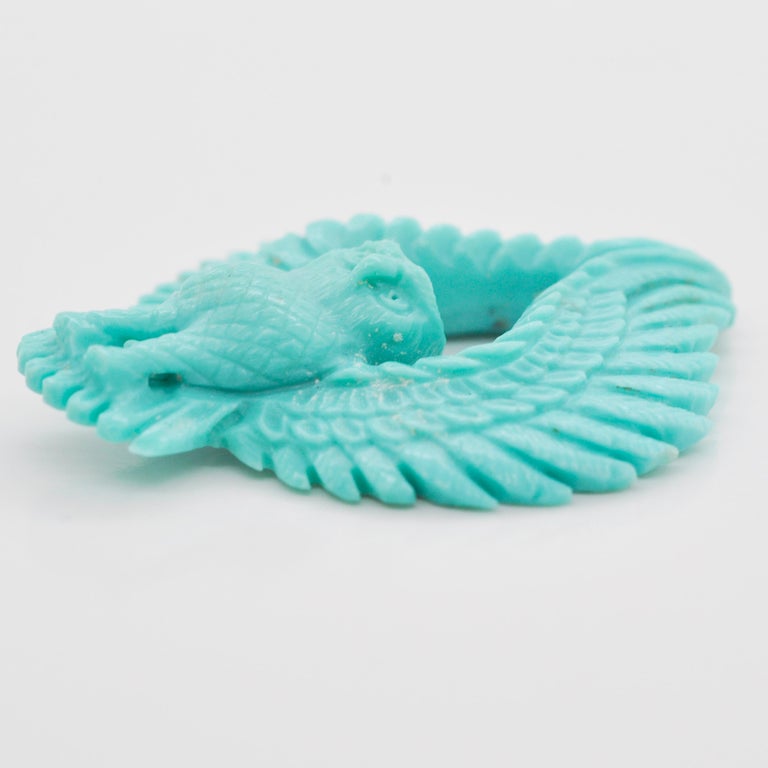 This open winged owl carving on natural Arizona Turquoise is hand-carved with extreme detail by our expert lapidary artist in Jaipur which transform raw stones into unique art works.
*This gemstone is available as loose gemstone that can be made