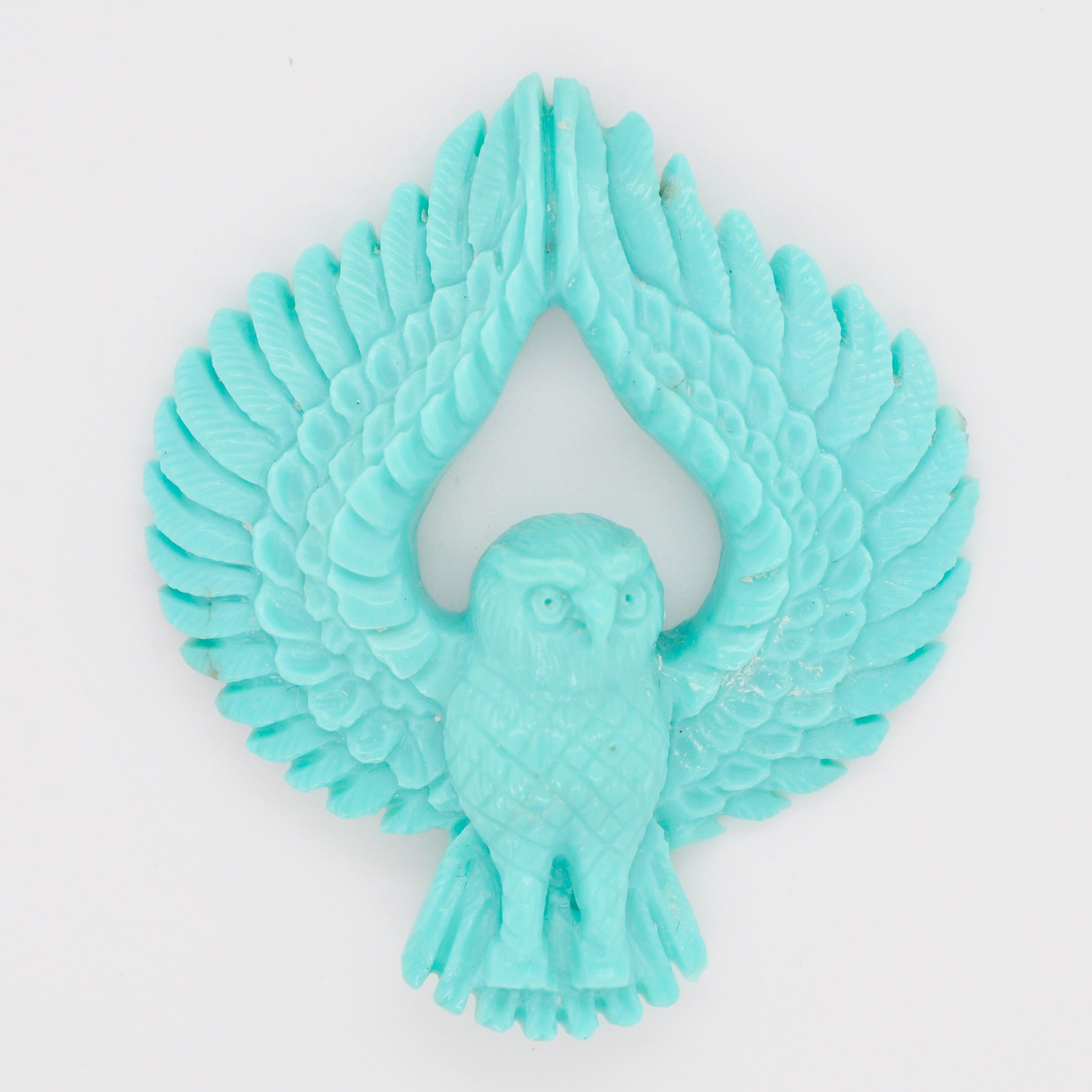 Contemporary 27.46 Carat Natural Arizona Turquoise Owl Carving Loose Gemstone For Sale