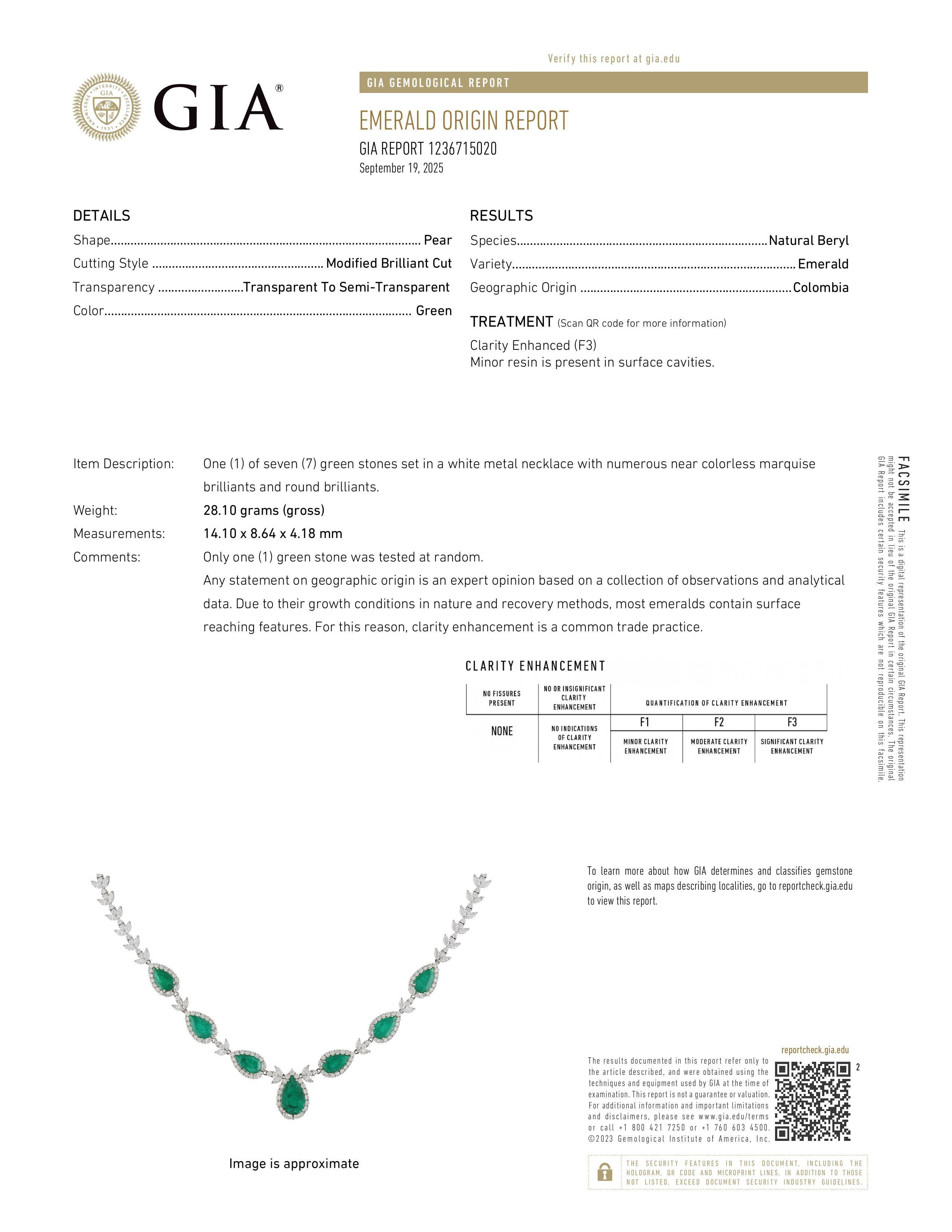 Collier d'émeraudes colombiennes naturelles et de diamants de 27.46 ct en vente 3