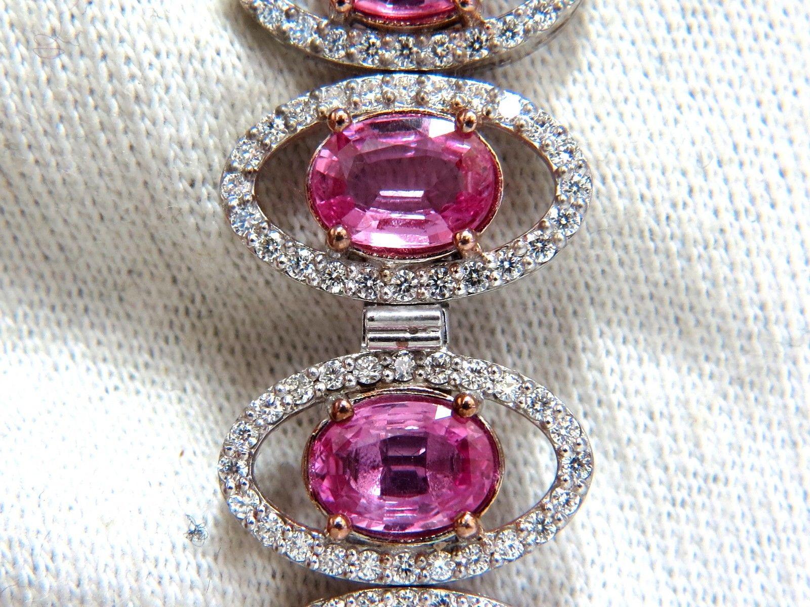 Oval Cut 27.47ct natural Vivid Pink Sapphire diamond bracelet 14kt g/vs pink halo prime For Sale