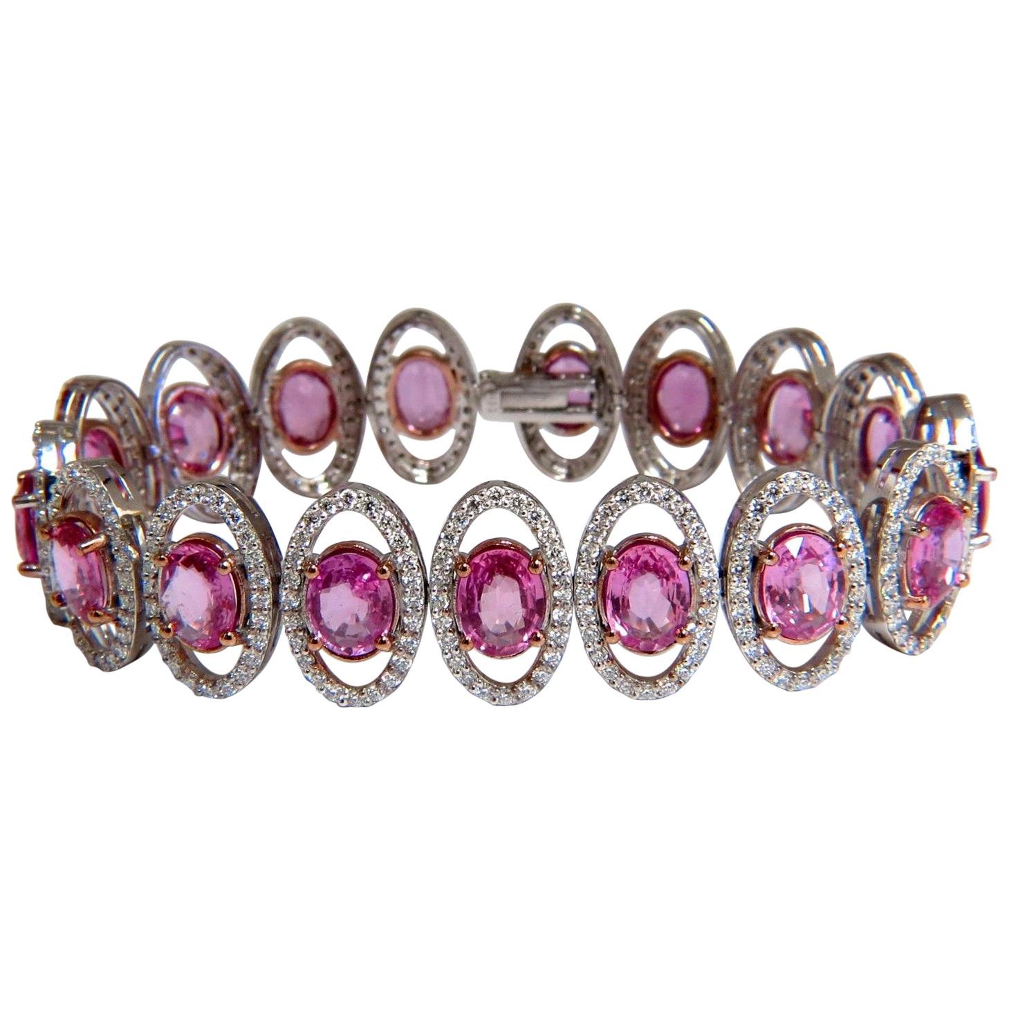 27.47ct natural Vivid Pink Sapphire diamond bracelet 14kt g/vs pink halo prime For Sale