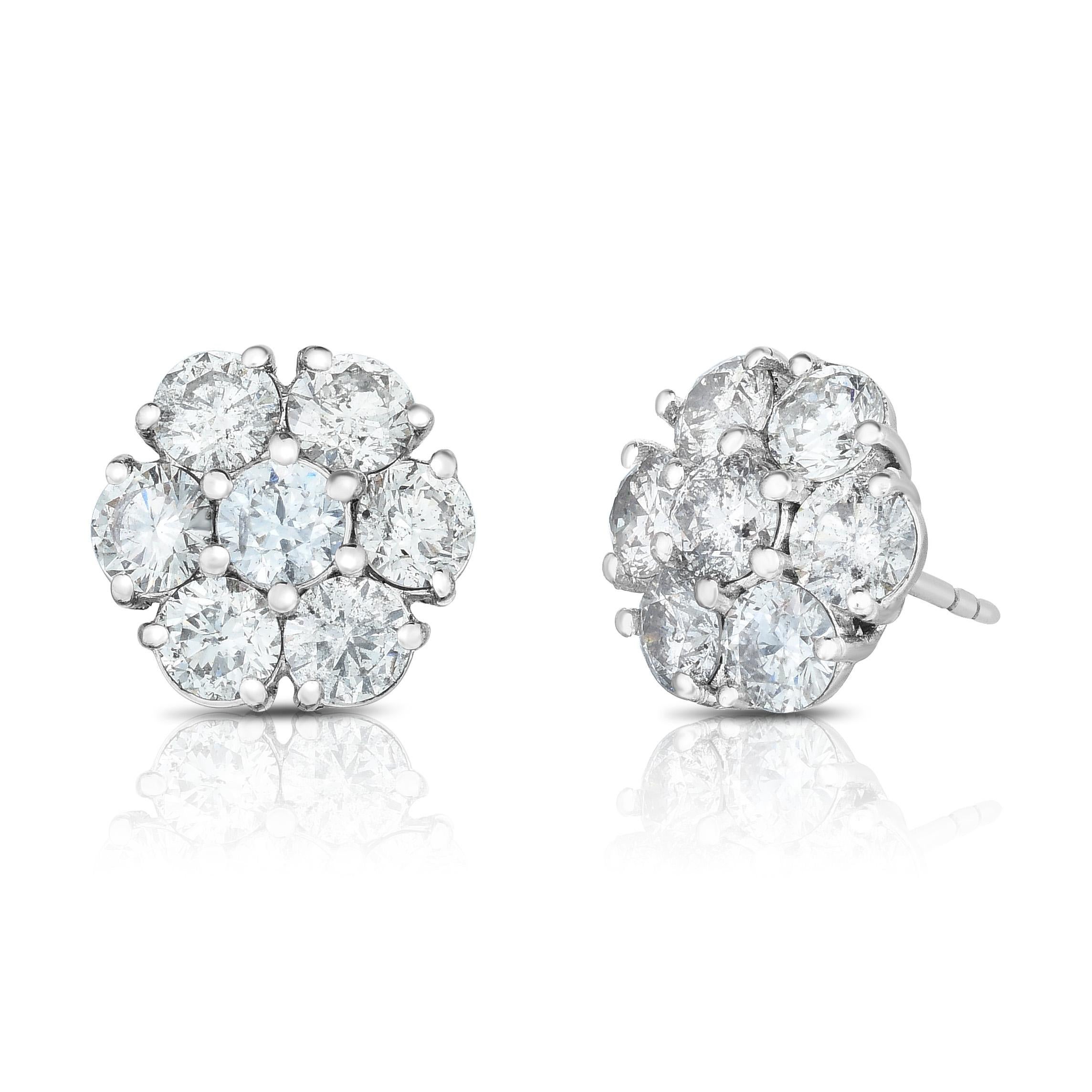 Orecchini a grappolo con diamanti da 2,75 - 2,80 carati in oro bianco 14K