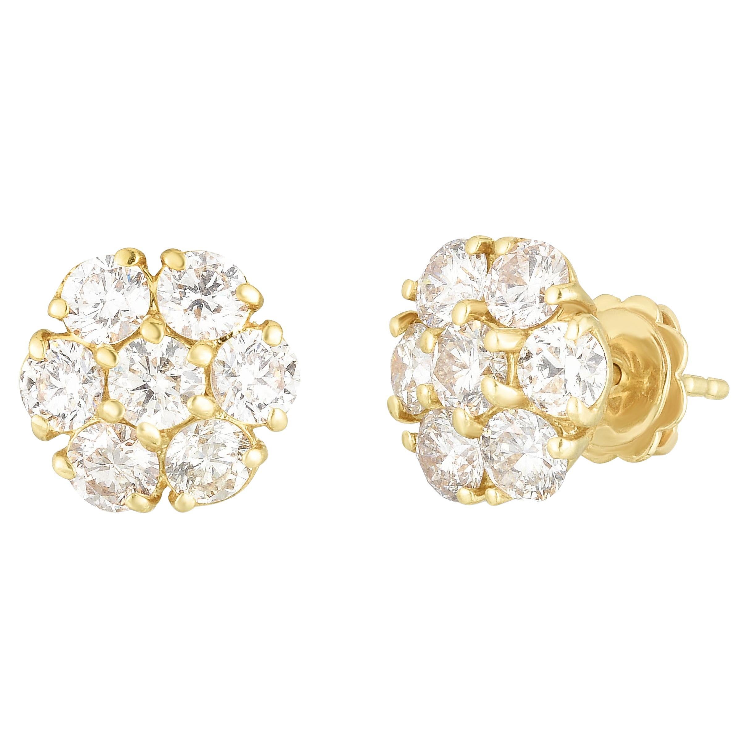 Orecchini a grappolo con diamanti da 2,75 - 2,80 carati in oro giallo 14K