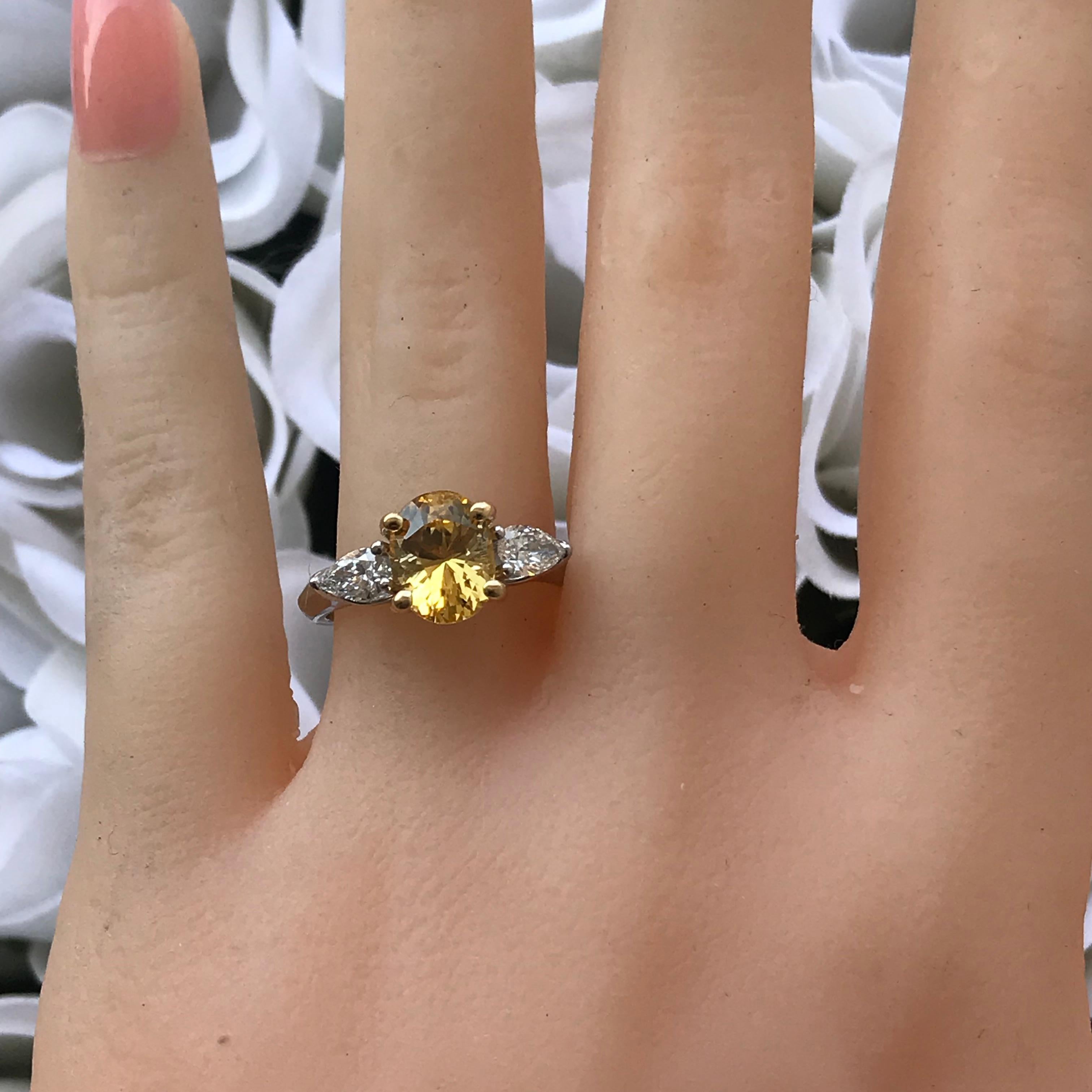2.75 Carat Approx., Oval Yellow Sapphire and Pear Sides Diamond Ring, Ben Dannie For Sale 1