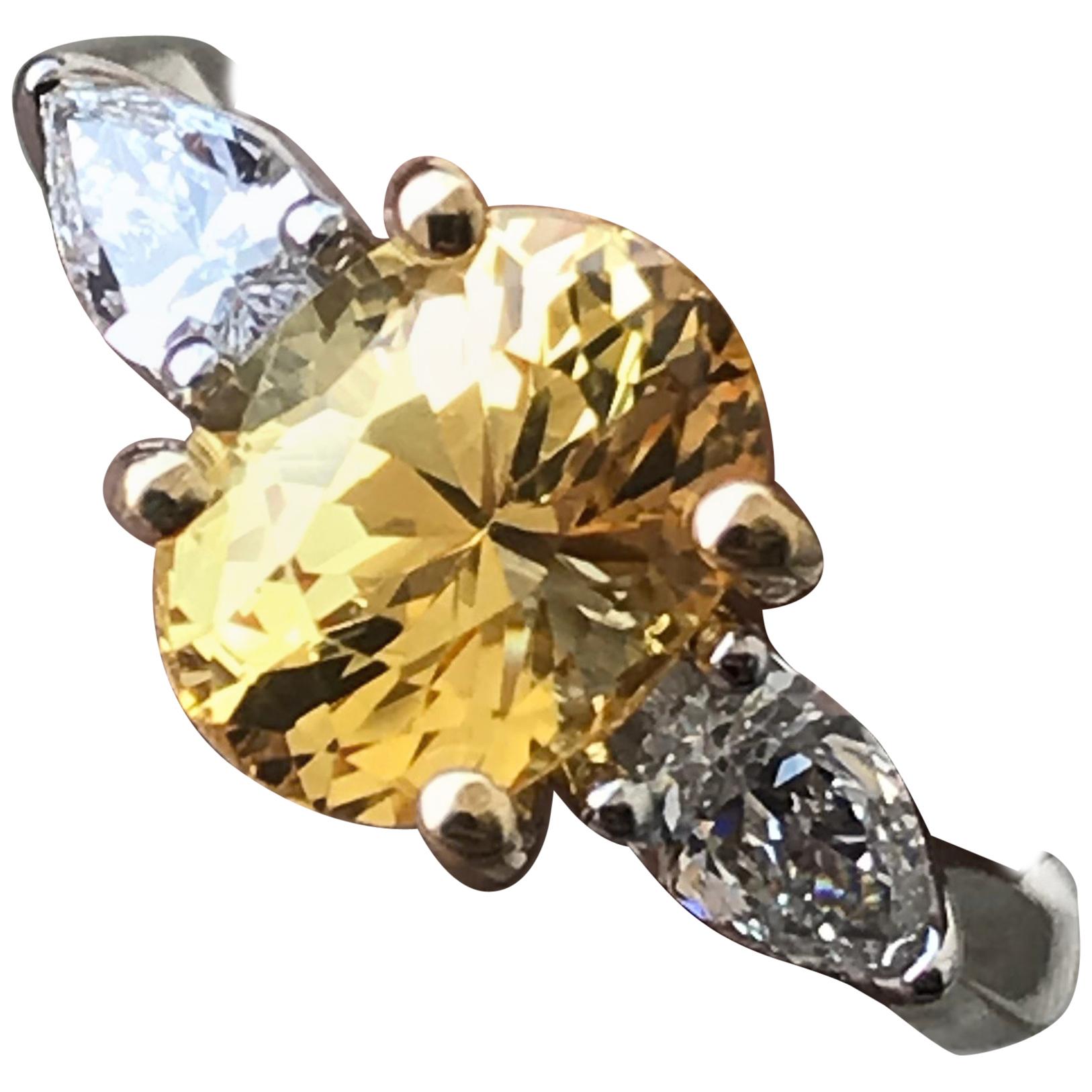 2.75 Carat Approx., Oval Yellow Sapphire and Pear Sides Diamond Ring, Ben Dannie For Sale