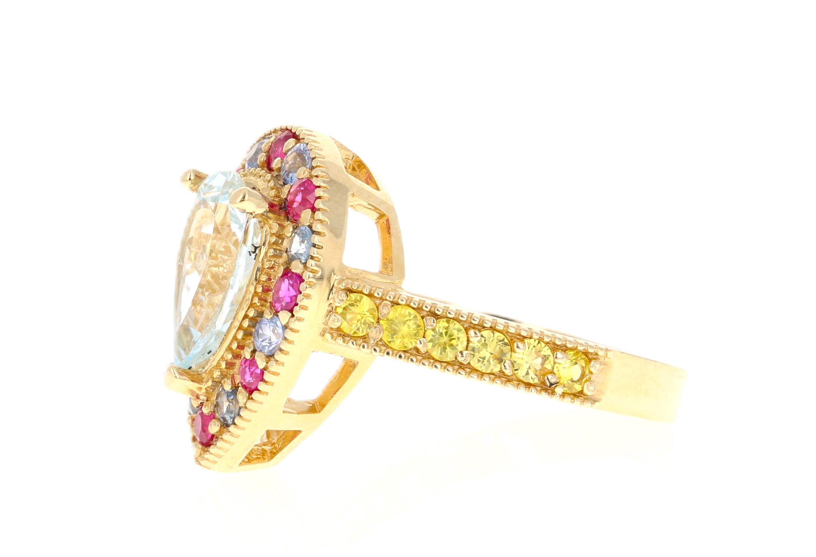 Anello cocktail in oro giallo con zaffiro e acquamarina da 2.75 carati In condizioni Nuovo in vendita a Los Angeles, CA