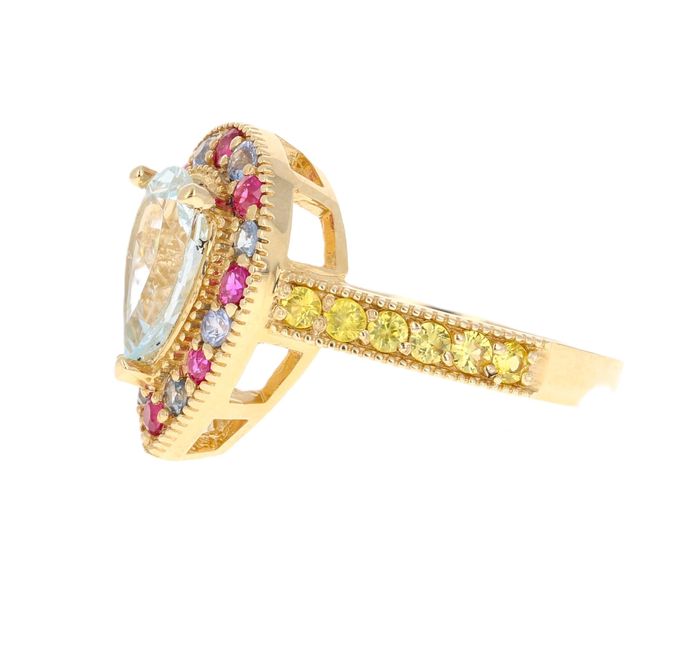 Anello cocktail in oro giallo con zaffiro e acquamarina da 2.75 carati in vendita 2